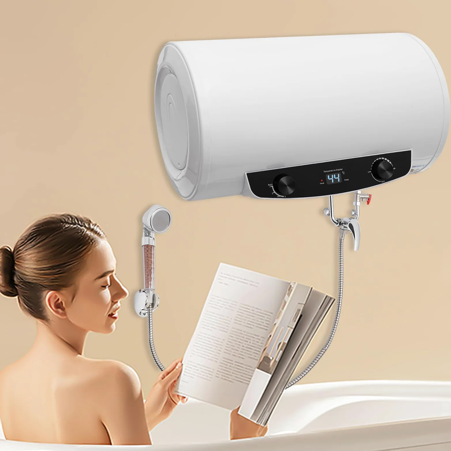 Scaldacqua elettrica da 35 l, 220 V, 2000 W, fissaggio a parete, potenza di riscaldamento, scaldabagno, scaldabagno, scaldabagno, temperatura di riscaldamento 25 – 75 ℃, per cucina, giardino,