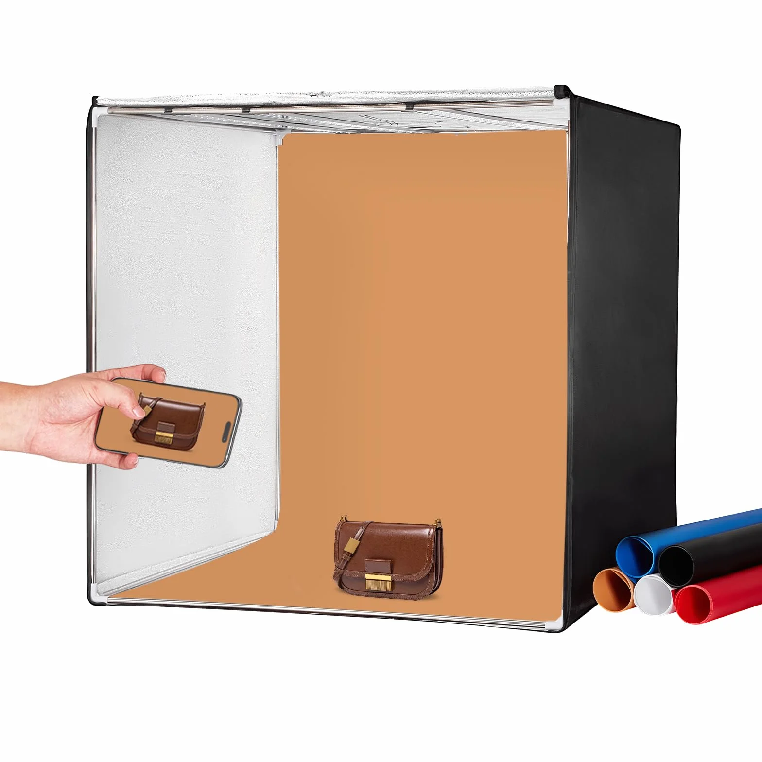 VEVOR Box Fotografico per Studio Scatola Luminosa 100x100 cm, Kit Light Box 5600K, 210 Luci LED 5 Fondali, Scatola Luminosa Fotografica da Studio CRI ≥95, Tenda Luminosa per Studio Fotografico