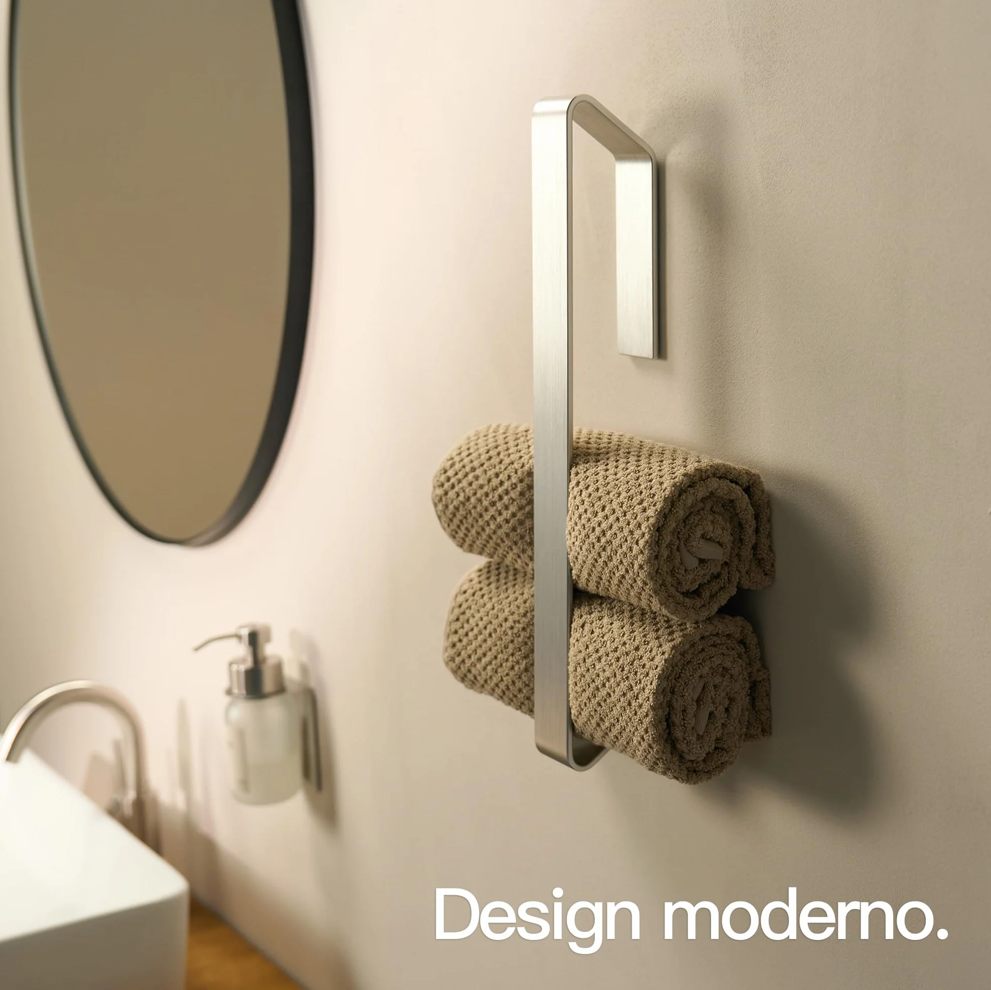 Designfabrik Porta asciugamani adesivo senza forare bagno moderno grigio argento