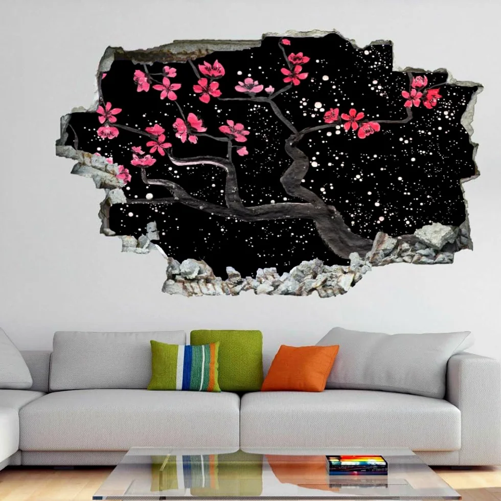 Adesivo Da Parete 3D Rimovibile Fiori Di Ciliegio Giapponesi Decorazione Da Parete, Pavimento, Soffitto, Decalcomania Fracassata, Decorazione Artistica Albero Per Soggiorno, Murale 120x80cm