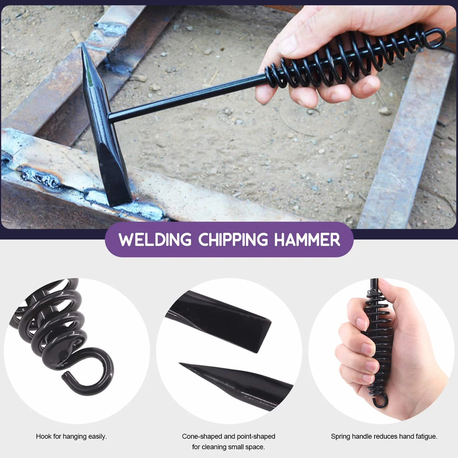 Swpeet Martello per Rimuovere Scorie 25,4 cm con Manico a Molla Acciaio Guanti Saldatura