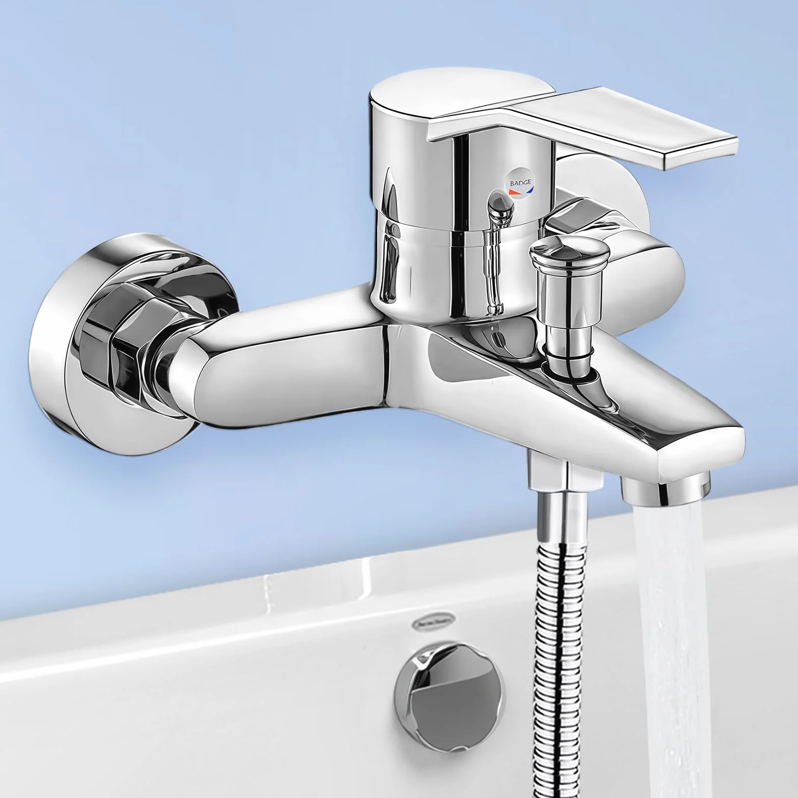 Rubinetto Vasca da Bagno a Parete, Miscelatore Monocomando in Ottone Cromato, Doppia Uscita Acqua, Installazione G1/2, Rubinetto per Bagno