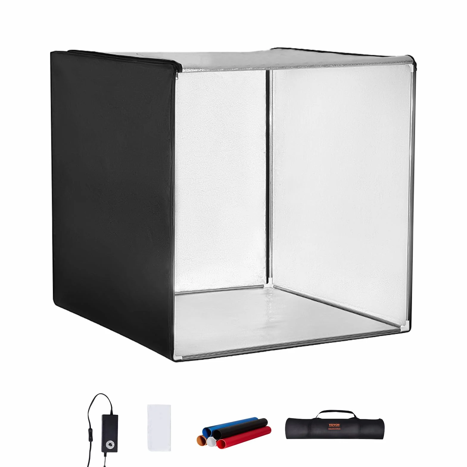 VEVOR Box Fotografico per Studio Scatola Luminosa 100x100 cm, Kit Light Box 5600K, 210 Luci LED 5 Fondali, Scatola Luminosa Fotografica da Studio CRI ≥95, Tenda Luminosa per Studio Fotografico