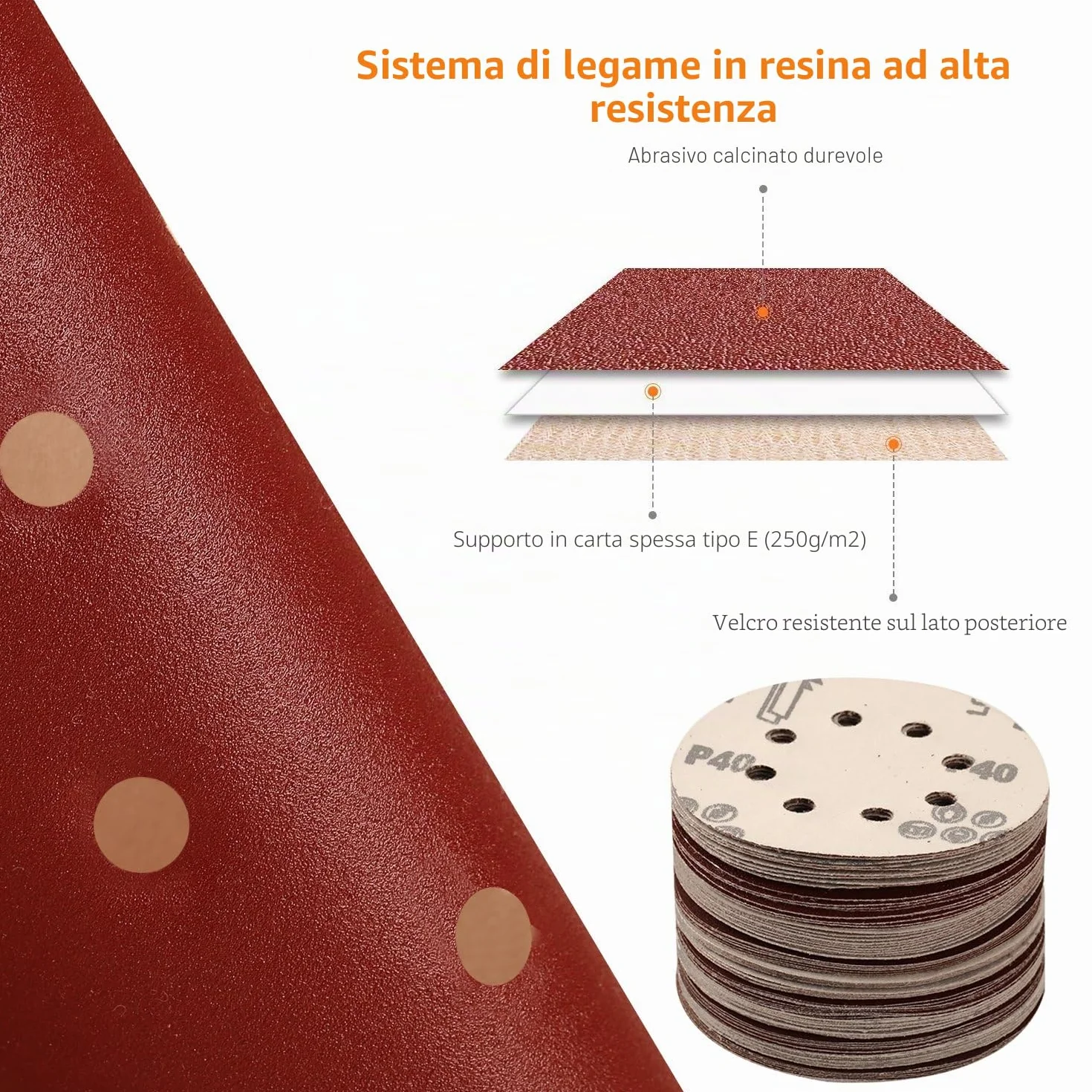 SPTA 100 Pezzi 125mm Dischi Abrasivi Carte Abrasive per Levigatrice 10 Graniglie 40-2000
