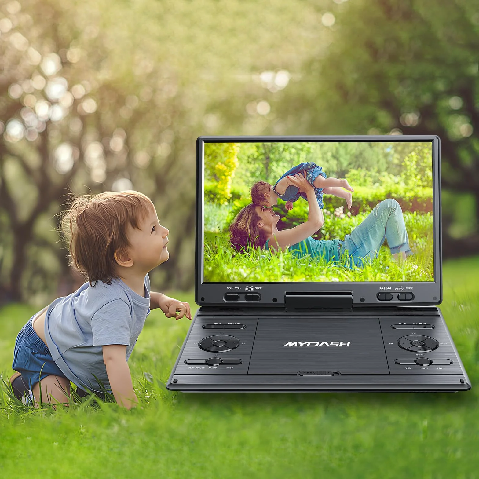 Lettore DVD Portatile da 14,9" per Auto con Schermo HD Orientabile da 12,5" - Supporto Poggiatesta, CD Player con Proiettore TV Sync, Porta USB/SD per Bambini