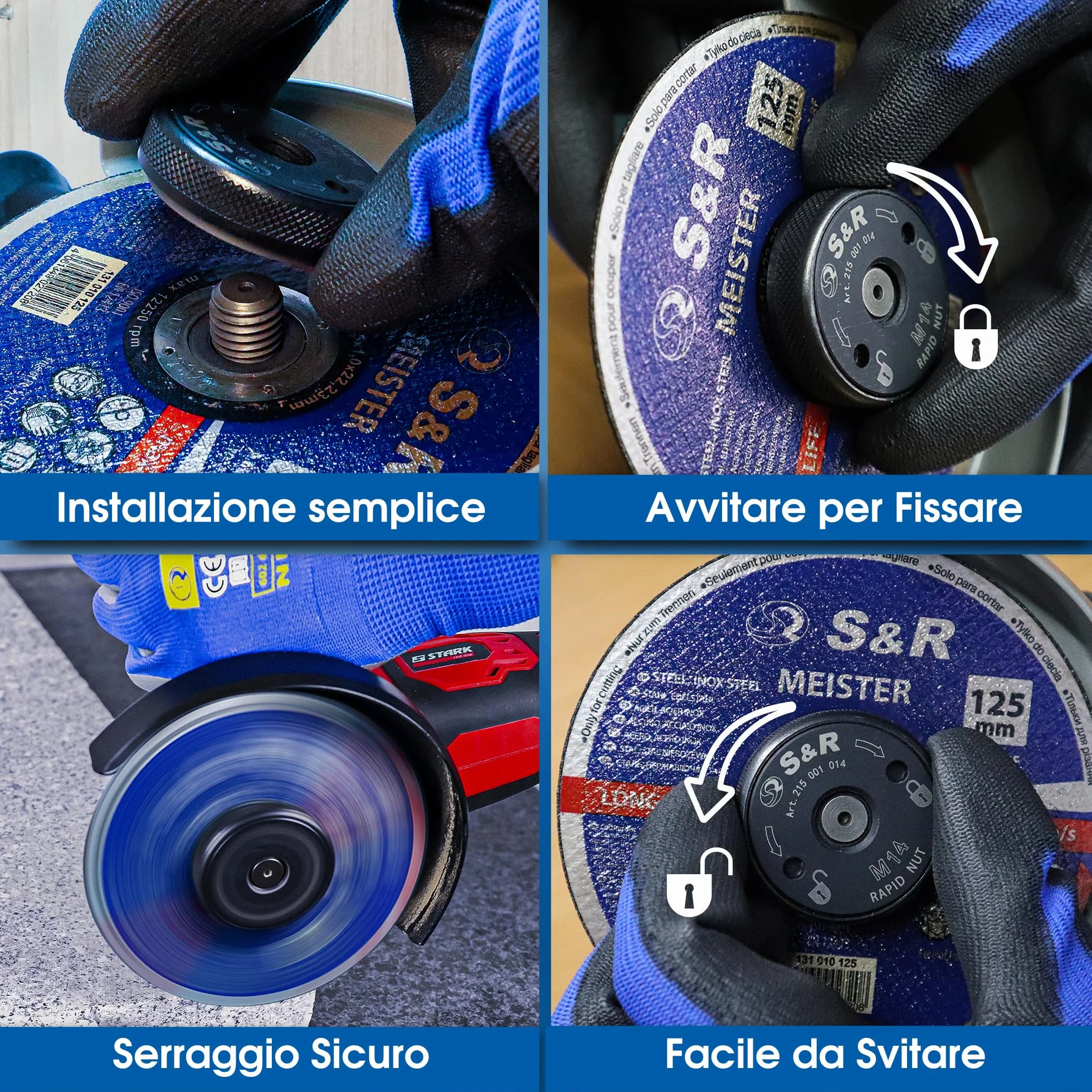 S&R Dado Flangia Smerigliatrice Serraggio Rapido M14 Accessori per Smerigliatrici