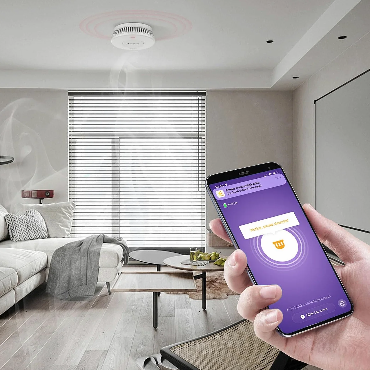 VisorTech sensori di rilevamento fumi: Set da 10 Rilevatore di fumo Wi-Fi, batteria integrata da 10 anni, 85 dB (allarme antincendio, rilevatore fumo wifi)