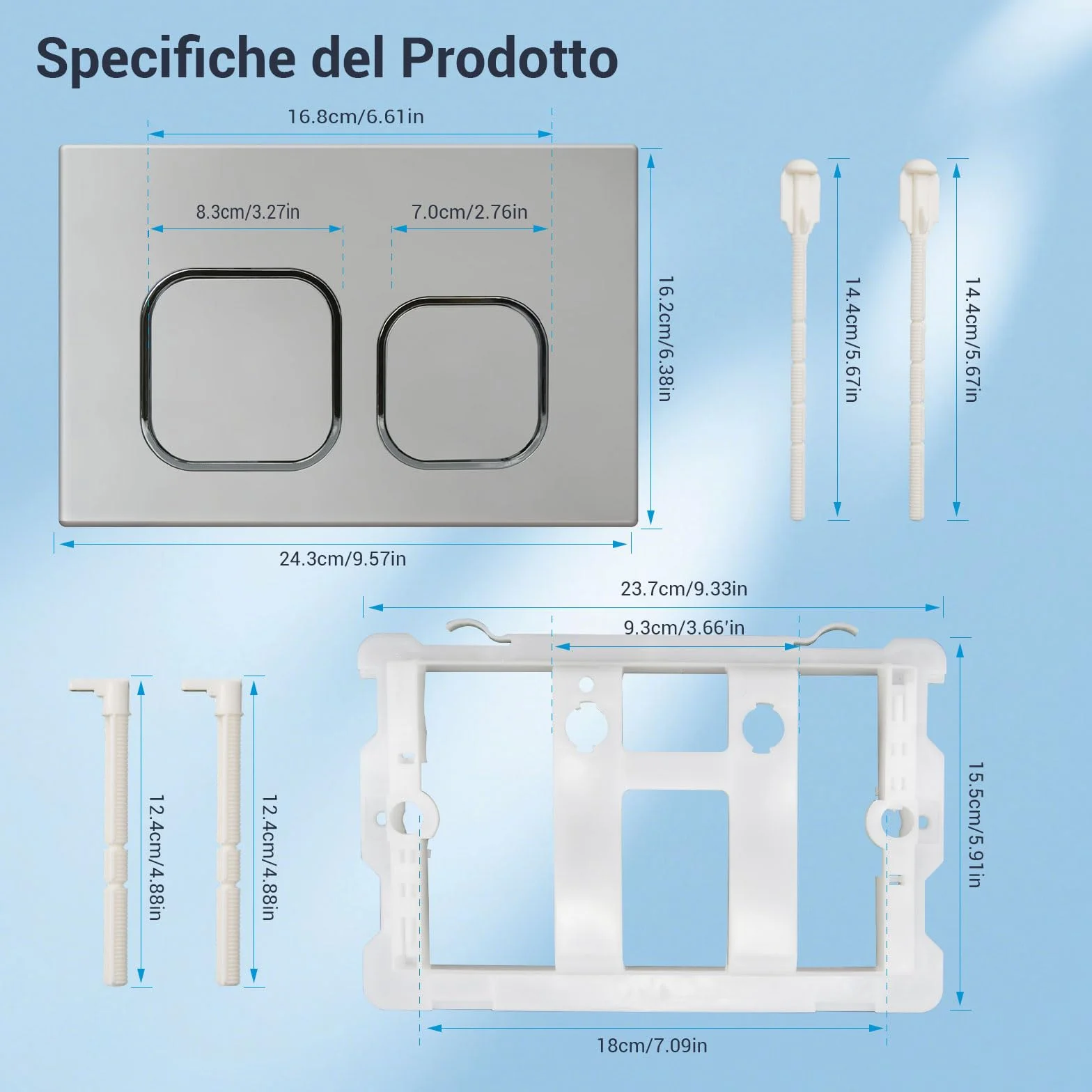 Placca di Comando WC Geberit Sigma UP300 UP320 Doppio Scarico 243×163 mm Argento