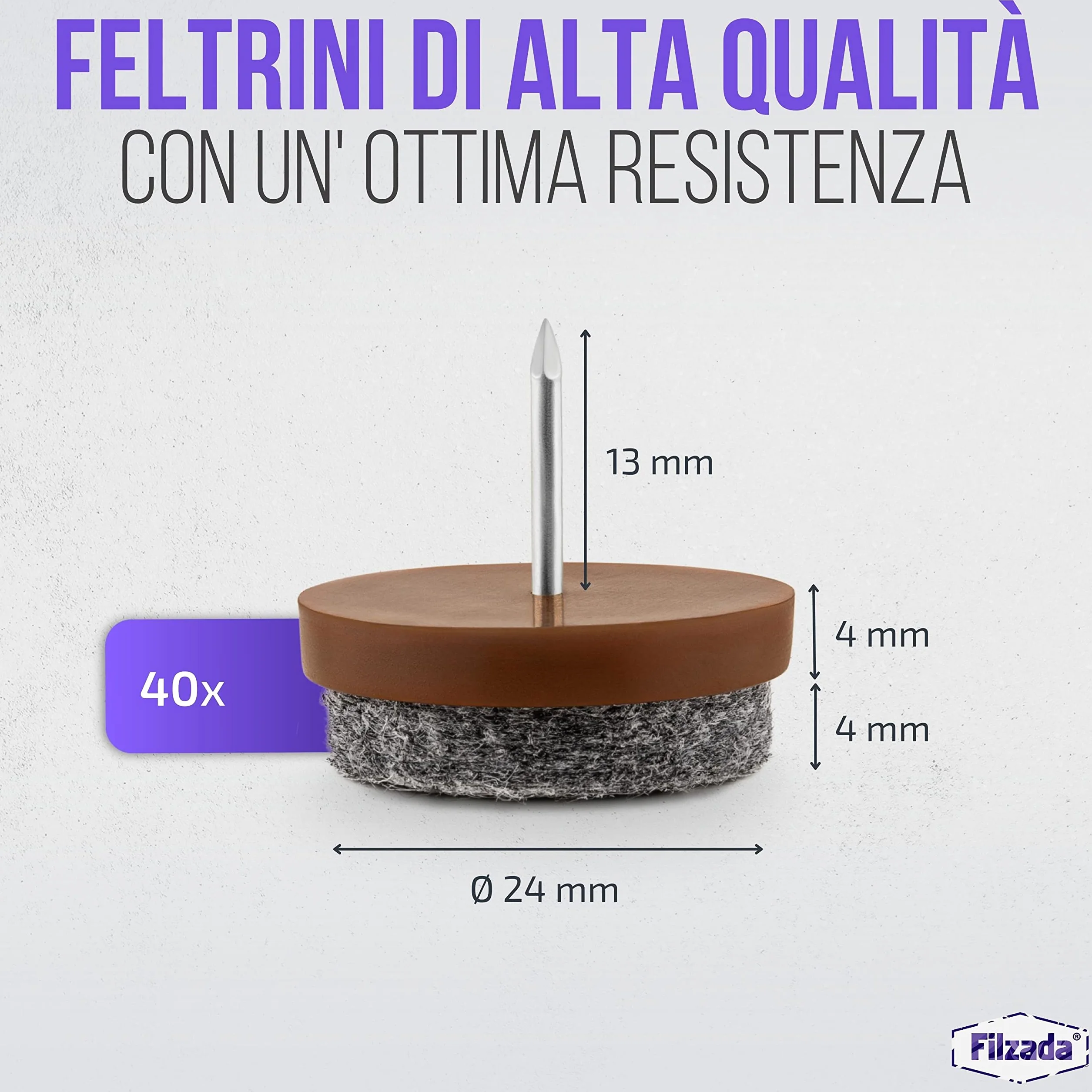 Feltro aliante con chiodo Ø 24 mm marrone - Scivoli per mobili professionali
