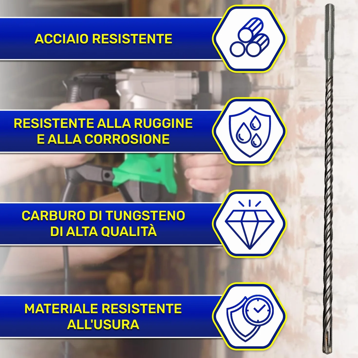 Punta Trapano Muro SDS Plus Ø 8 mm x 310 mm Acciaio Carburo di Tungsteno MONTERAL
