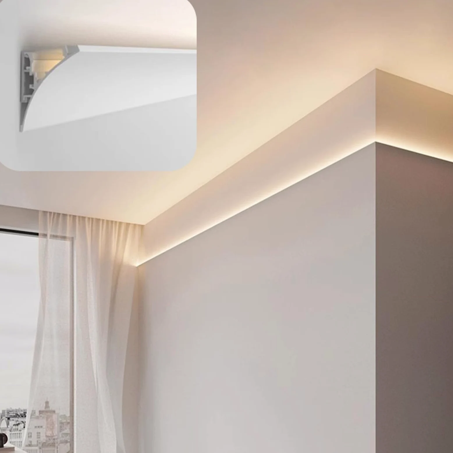 Dimensioni delle modanature per soffitti, Il diffusore del Canale del battiscopa con Modanatura della Corona a LED sostituisce Plasterline in Diverse Dimensioni(14m/46ft)