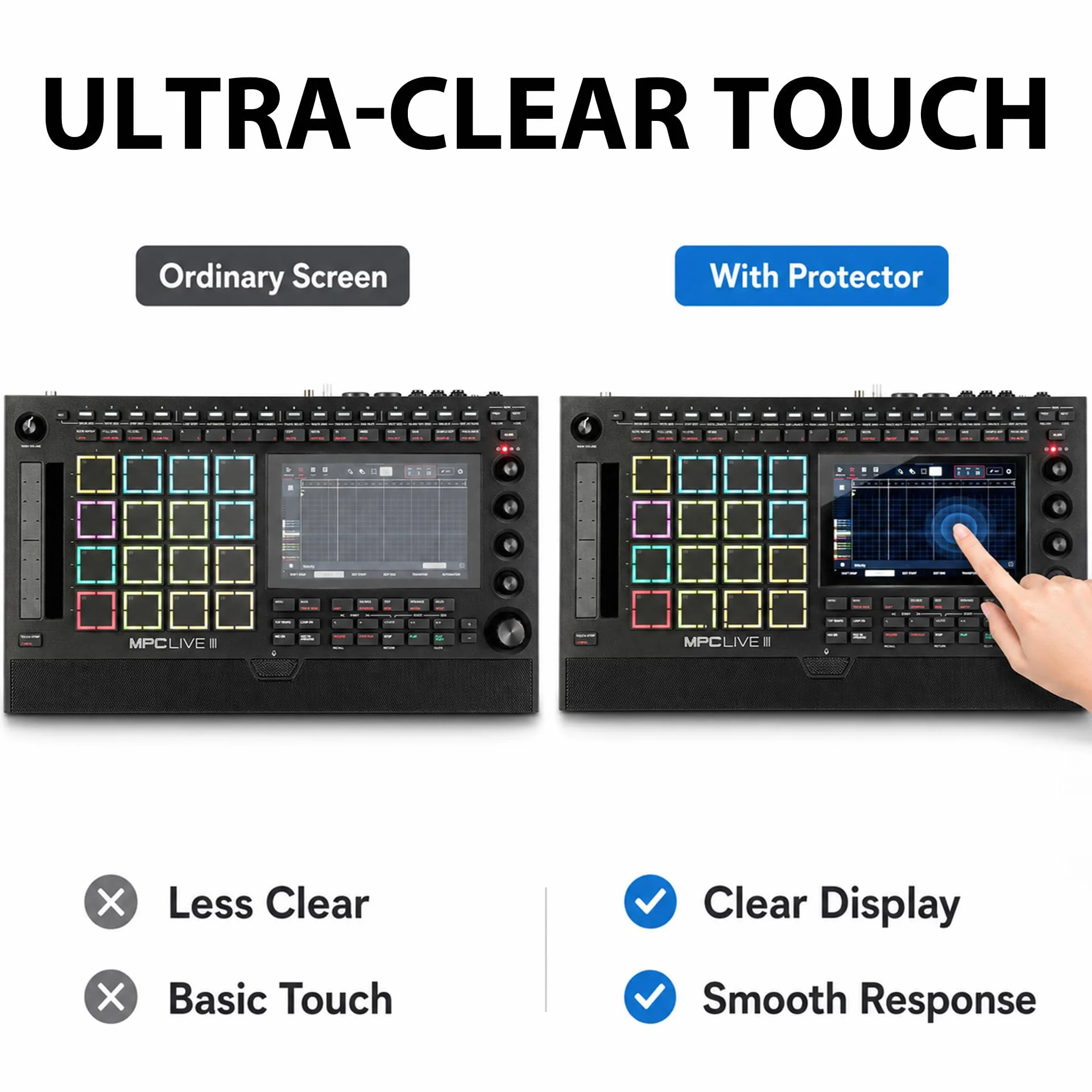 Musiin Audio Workstation 7 pollici, pellicola protettiva touch screen compatibile con MPC Live 3/MPC Live 2/MPC Key 37 e 61/MPC One+, protezione touch screen ultra trasparente in vetro temperato con