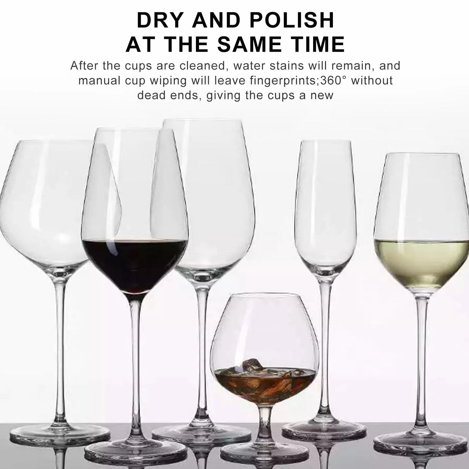 Asciugatrice Elettrica Professionale per Calici da Vino, Lucidatrice con 3 Spazzole, Pulizia 360° per Hotel