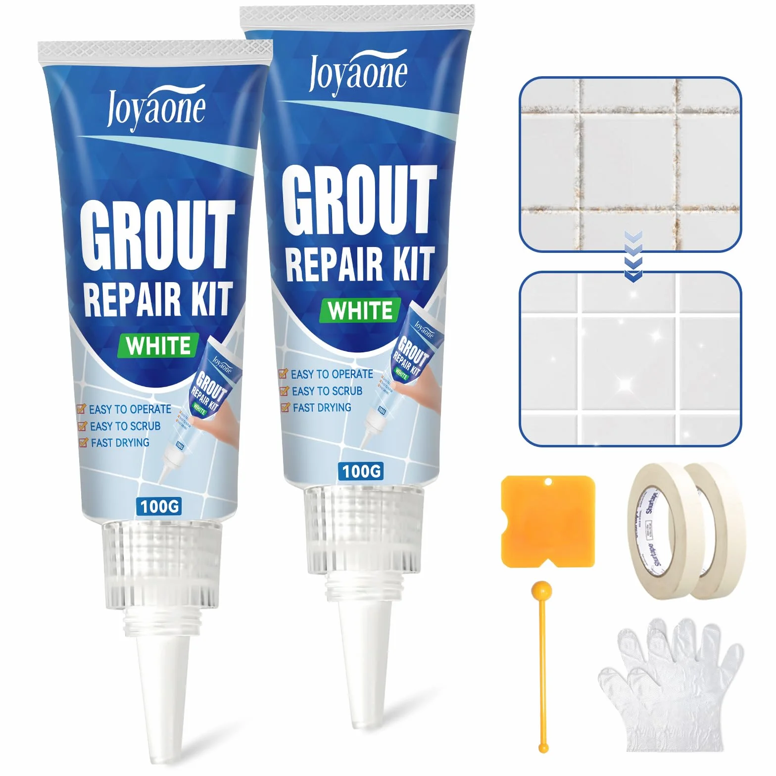 Set di riparazione per piastrelle, penna bianca ad asciugatura rapida per fughe, bagno, doccia, pavimenti e pareti (Bianco 100g*2)