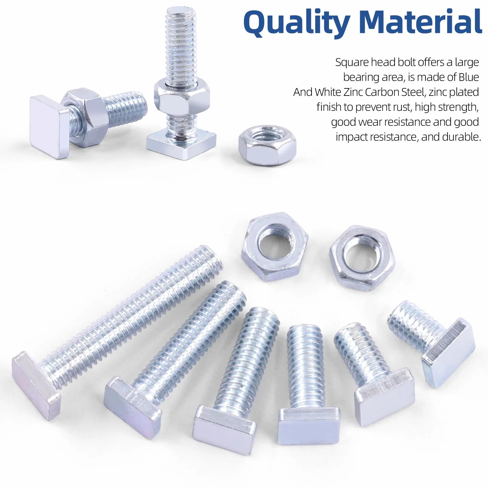 Glarks 90 bulloni a testa quadrata M6 x 10-35 mm zincati acciaio al carbonio grado 4,8 con dado esagonale