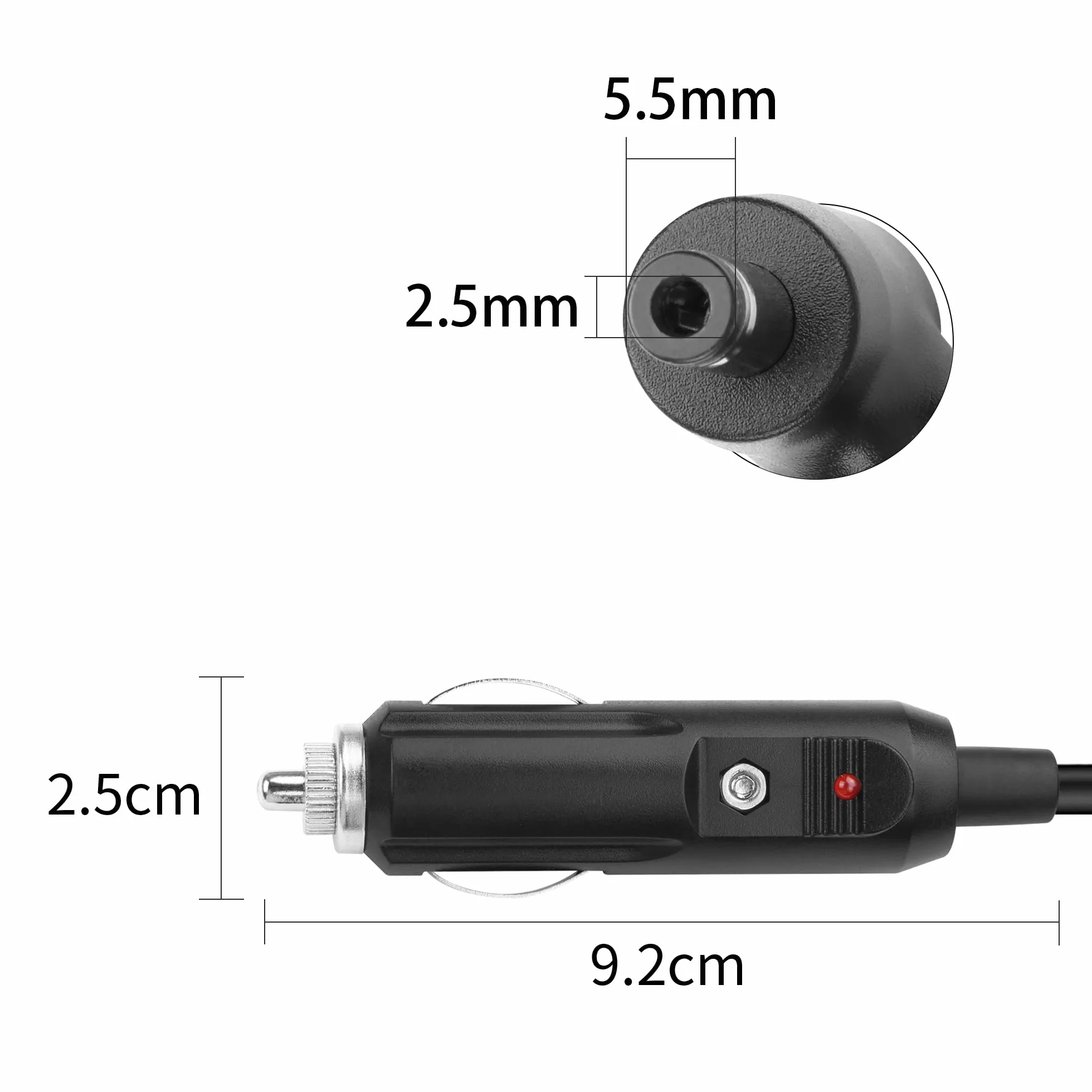 YAODHAOD Cavo caricabatterie da auto 12 V max 10 A 1,8 m, angolo retto DC 5,5 x 2,5 mm, 14 AWG, caricabatterie accendisigari per lettore DVD, router, GPS, fotocamera, CCTV