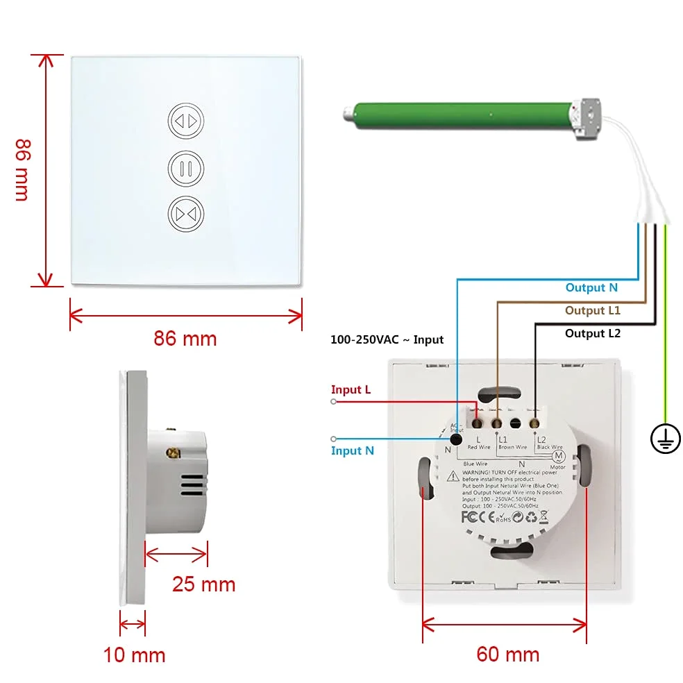 Interruttore Tapparelle WiFi Interruttore a Tendina a rulli WiFi per Tende motorizzata elettrica con Telecomando Timer Switch Persiane Avvolgibili (Color : Remote And Switch)