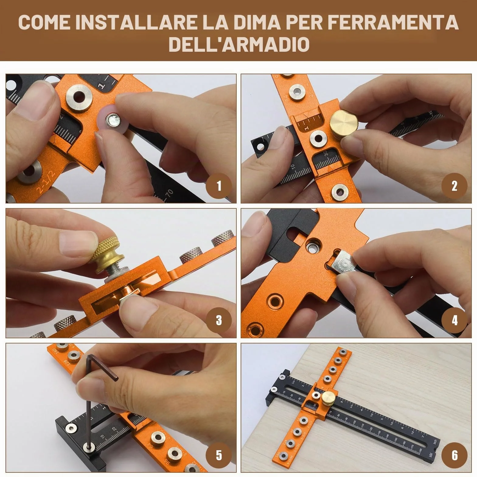 Jig per Ferramenta di Armadio, Modello di Altezza Regolabile in Lega di Alluminio con Guida per Trapano, Distanza Fori 64/96/128/160 mm
