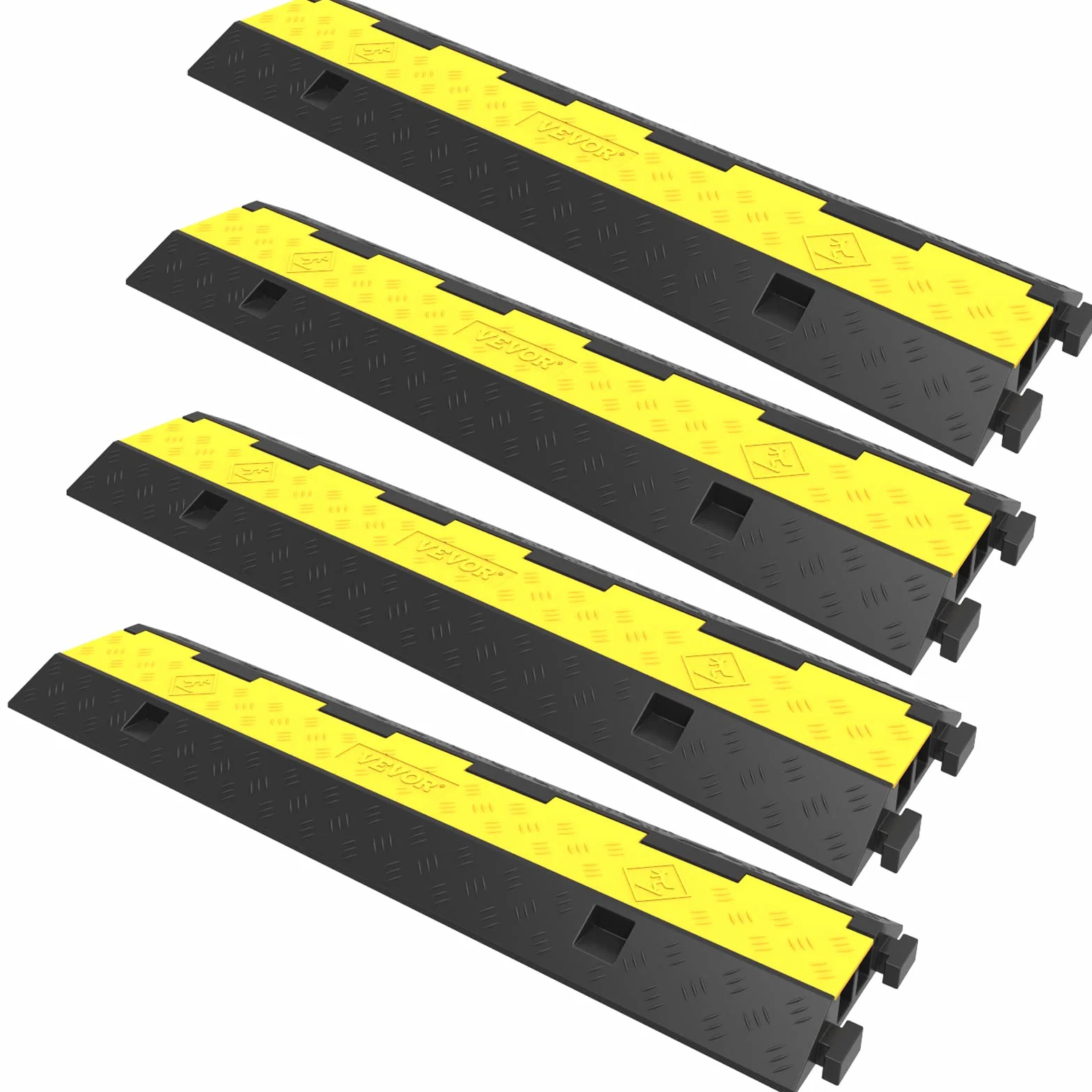 VEVOR Rampa Modulare per Condotto 2 Canale, Protezione Cavo in Gomma e PVC Carico 4.989 kg, 4 Pezzi Nero Giallo