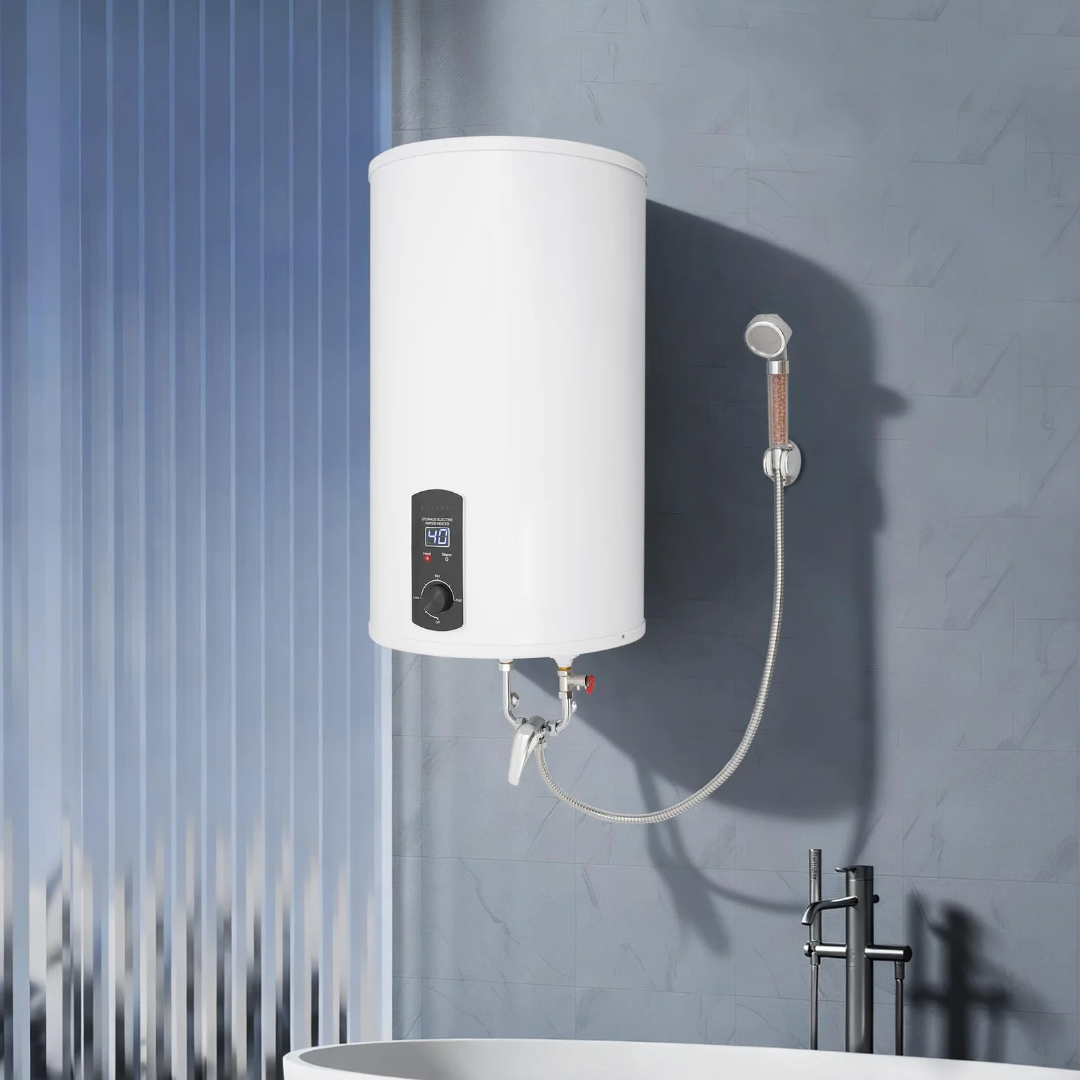 Scaldacqua elettrico da 80 l, 2000 W, da parete, 25-75 °C | Scaldabagno verticale di grande capacità con indicatore di temperatura a LED, per bagno, cucina, parrucchiere, roulotte