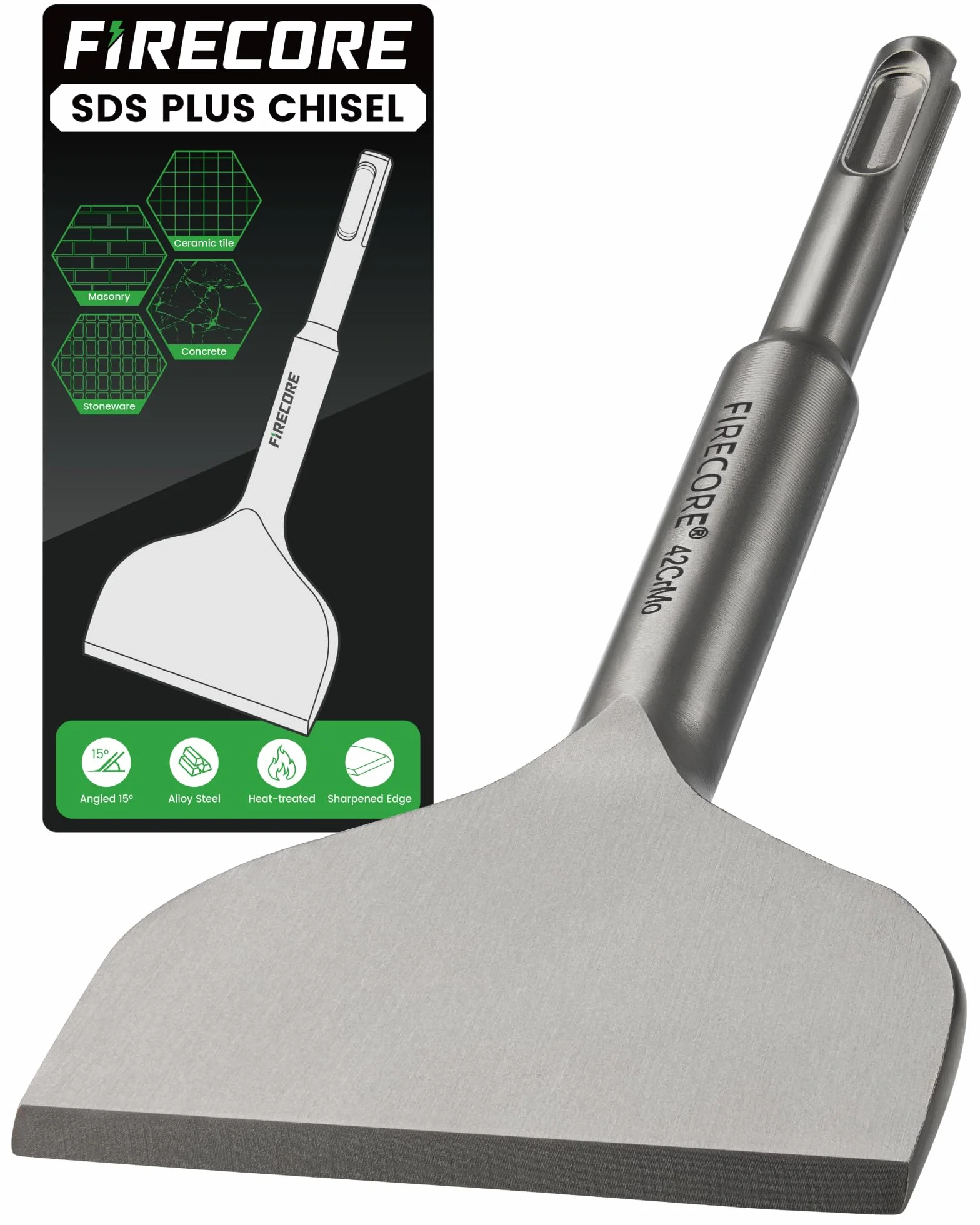 Firecore Scalpello SDS Plus 165 mm x 75 mm Acciaio Speciale 42CrMo