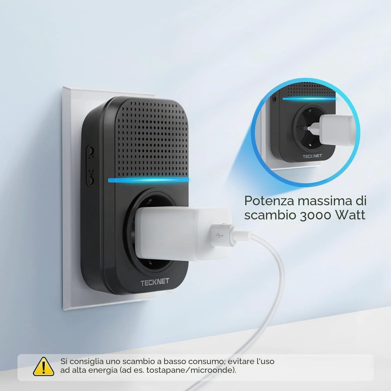 TECKNET Campanello senza fili esterno impermeabile con spina, 400 m portata campanello casa autoalimentato, IP65 campanello per porta senza batterie con indicatori LED, 60 melodie gamma, 5 livelli di