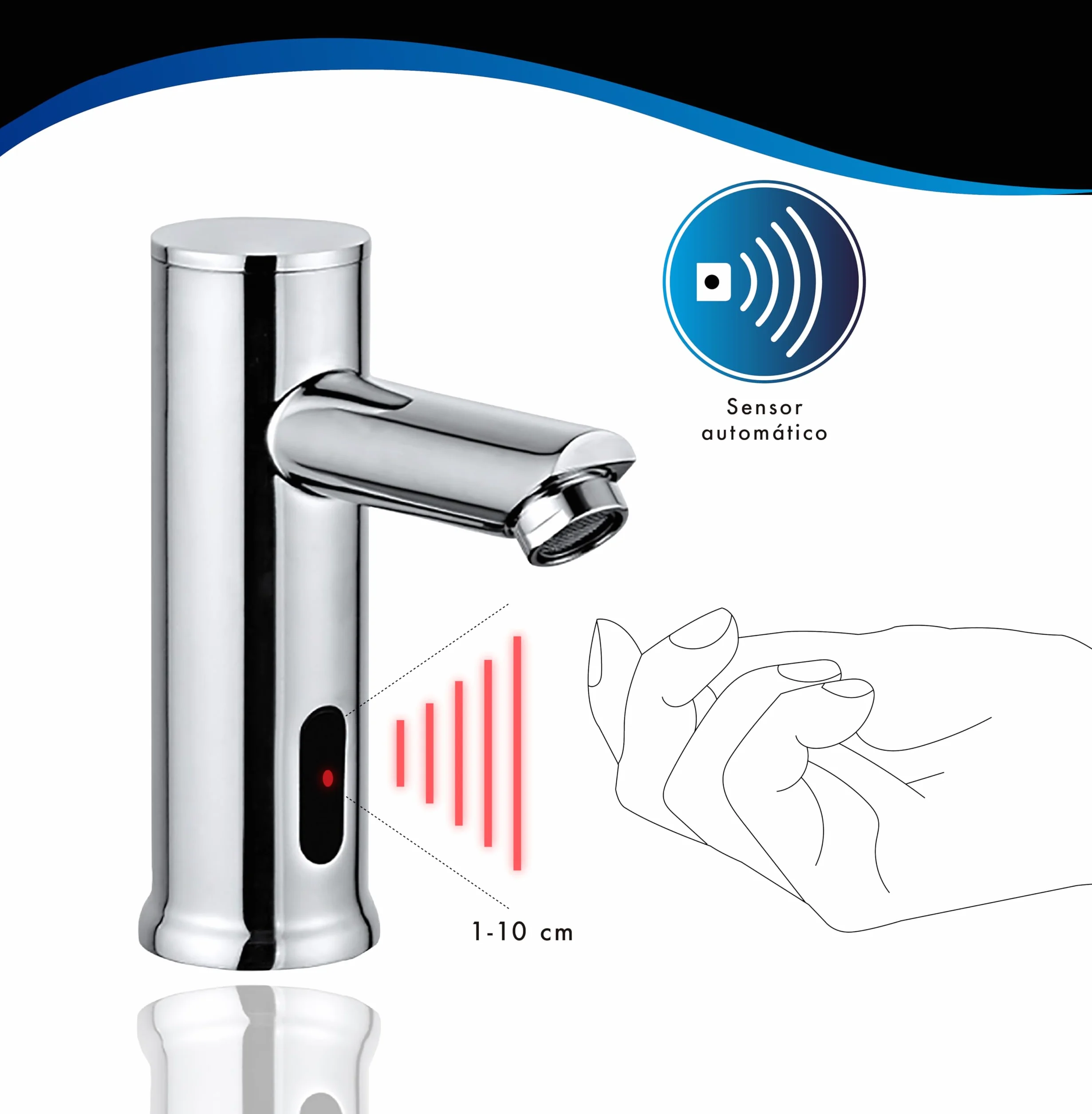 Rubinetto elettronico basso con sensore a infrarossi senza contatto 2 acque premiscelatore regolabile calda fredda ottone cromato per lavabo bagno