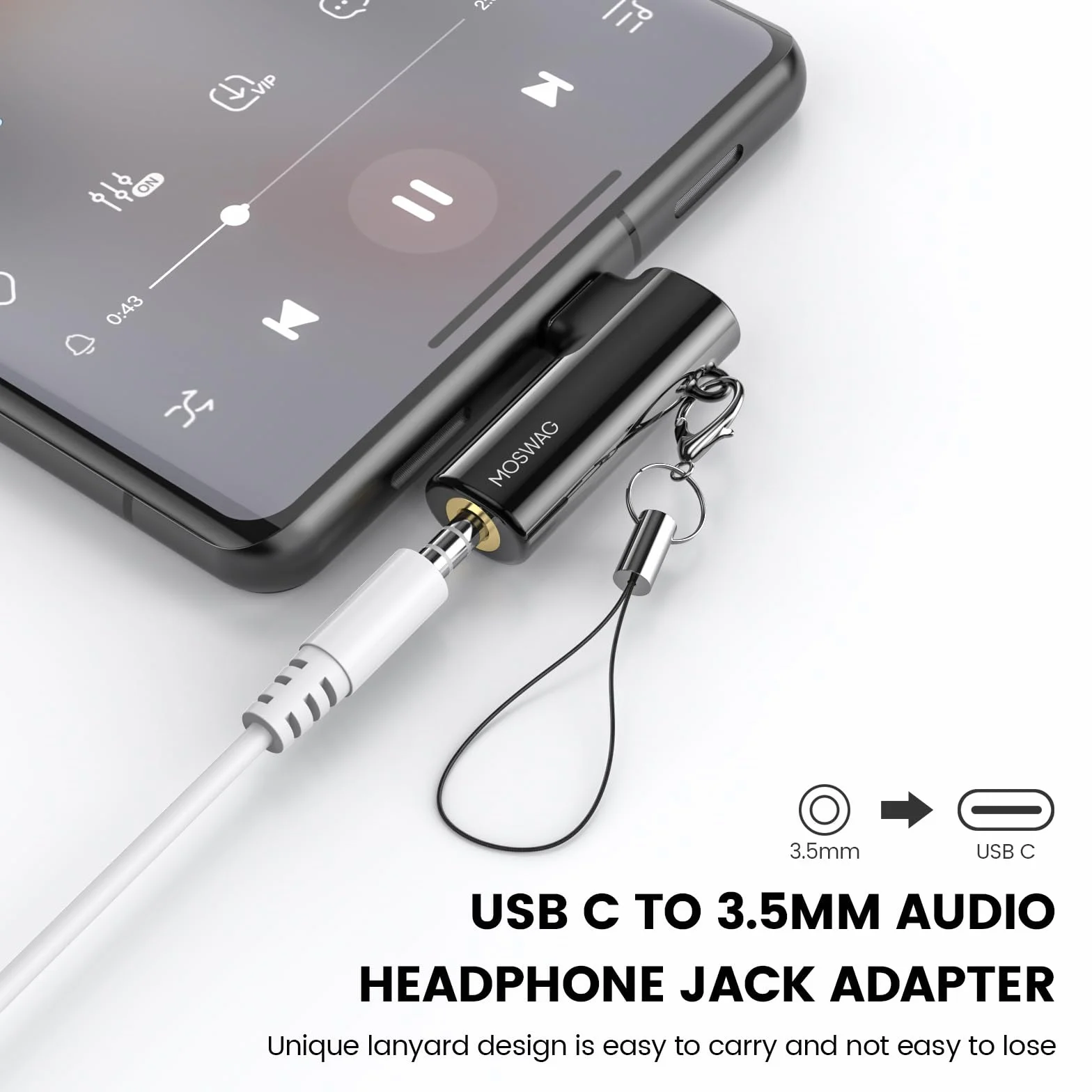 MOSWAG Adattatore USB C Jack con DAC Integrato,Adattatore Cuffie USB C,Adattatore Aux USB C,Angolo Retto,Lega di Zinco,Compatibile con Samsung Galaxy S26 S25 iPhone 17 Xiaomi 17 Ultra Mate 80