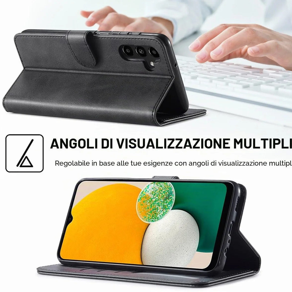 Cover per Samsung Galaxy A14 5G / A14 4G, Custodia Cover Pelle Libro Portafoglio con Porta Carte Magnetica Protezione Flip Cuoio Antiurto Case Custodia Cover per Samsung Galaxy A14 5G/4G,Nero