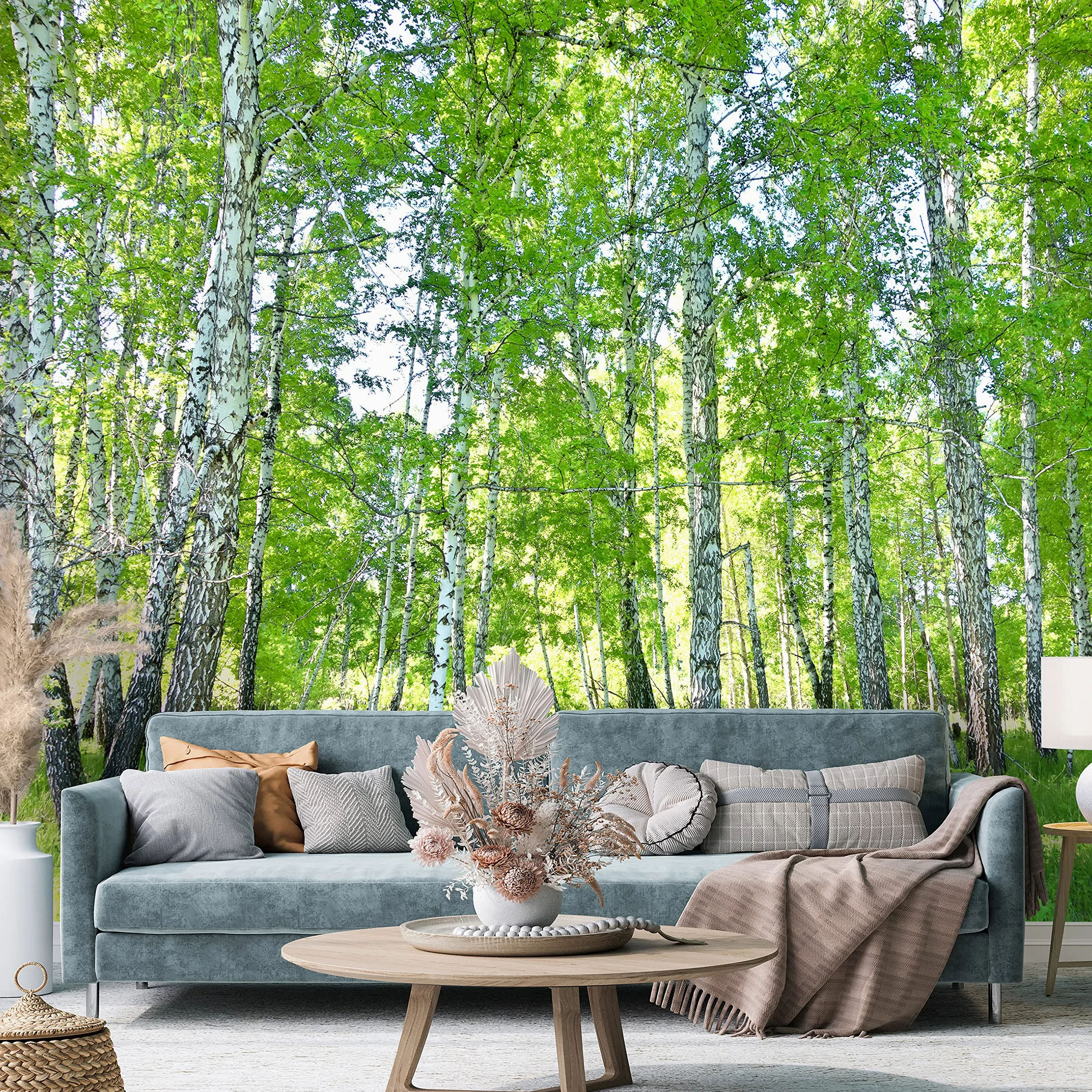 Carta Da Parati Fotografica Bosco Di Betulle Foresta Nature Alberi - Include Colla - Moderna Design Carta per Pareti Soggiorno Camera Da Letto Sala Fotomurali In Tessuto Non Tessuto TNT (416x254 cm) | Carta da parati in tessuto non tessuto di alta qualità