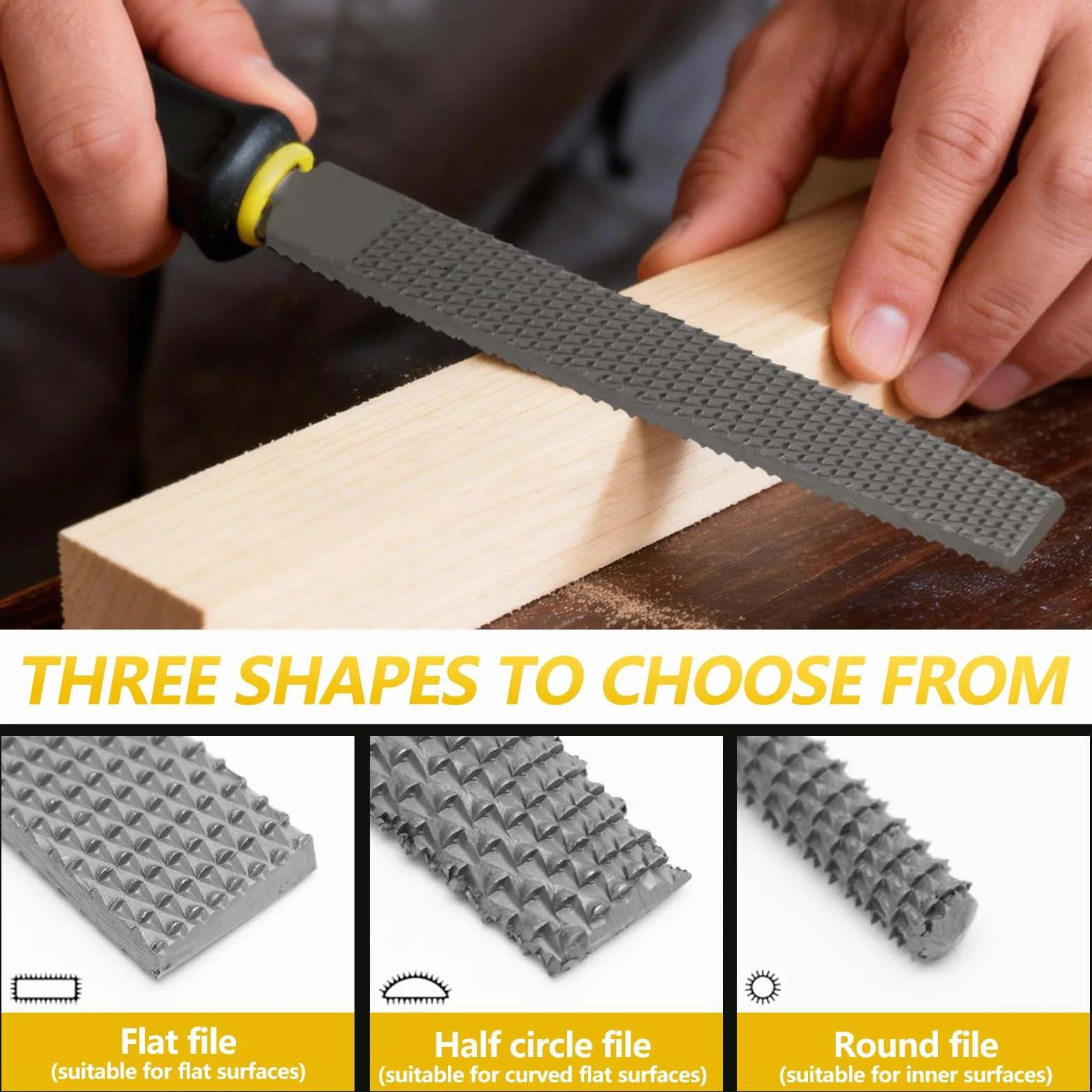 Set di lime per legno e metallo 6 pezzi incl. Raspa per legno mezzotonda per modellare fori e curve in legno duro o tenero, Lima professionale per legno