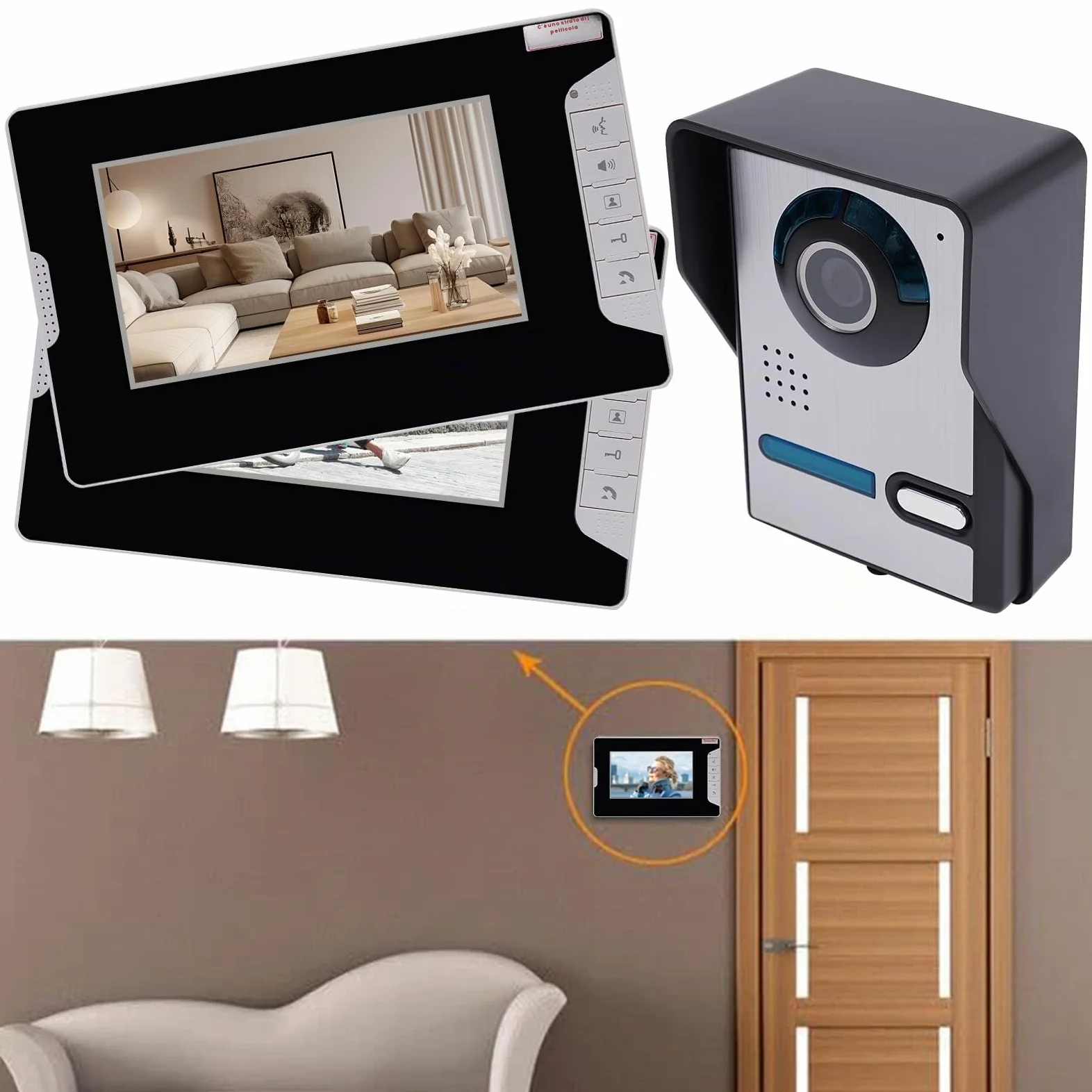 Citofono Video Domestico Videocamera Campanello Monitor Kit Casa Familiare Telefono Porta Filo Audio Videocitofono Senza Fili Esterno Telecamera Suoneria Rilevamento Campanello Monitor