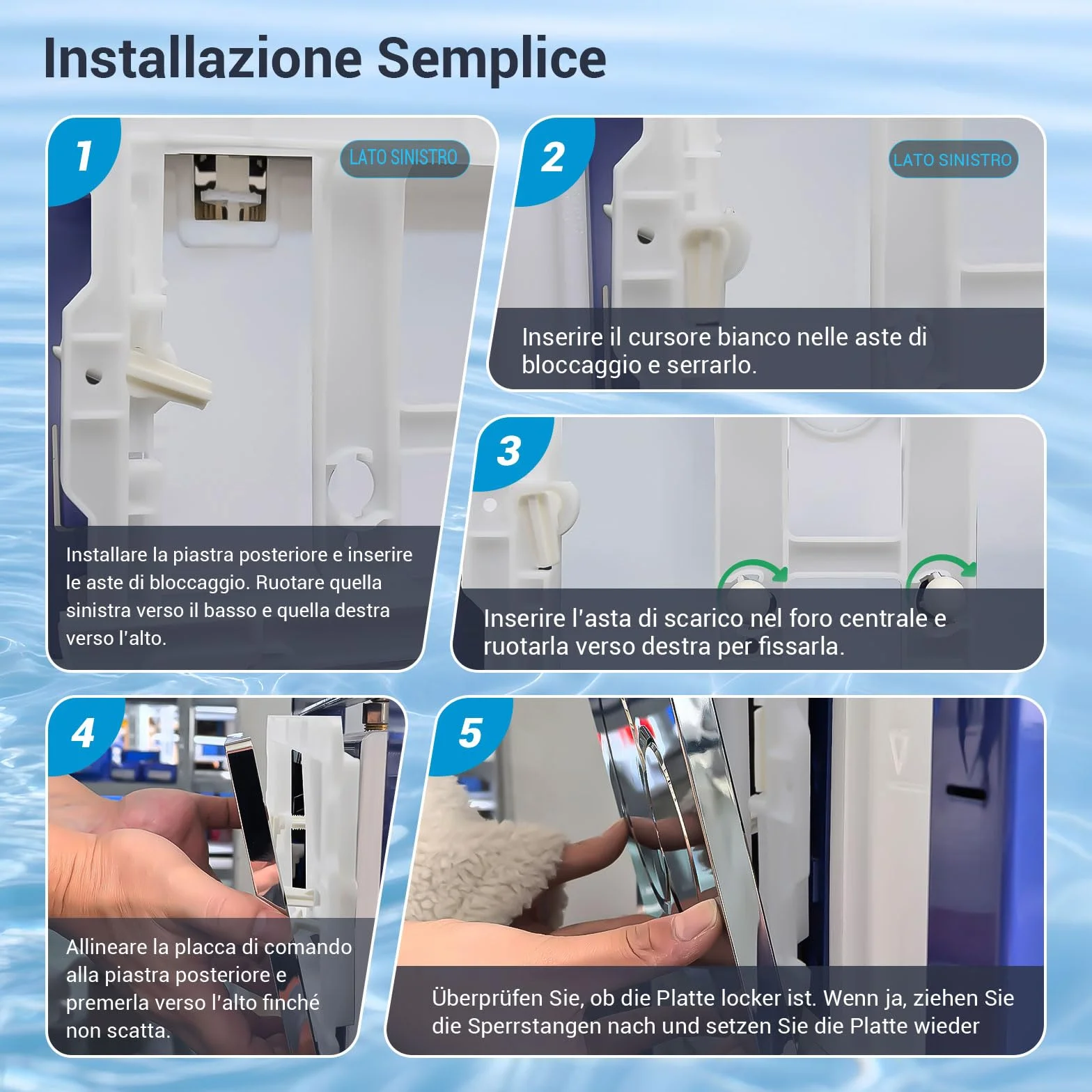 Placca di Comando WC Geberit Sigma UP300 UP320 Doppio Scarico 243×163 mm Argento