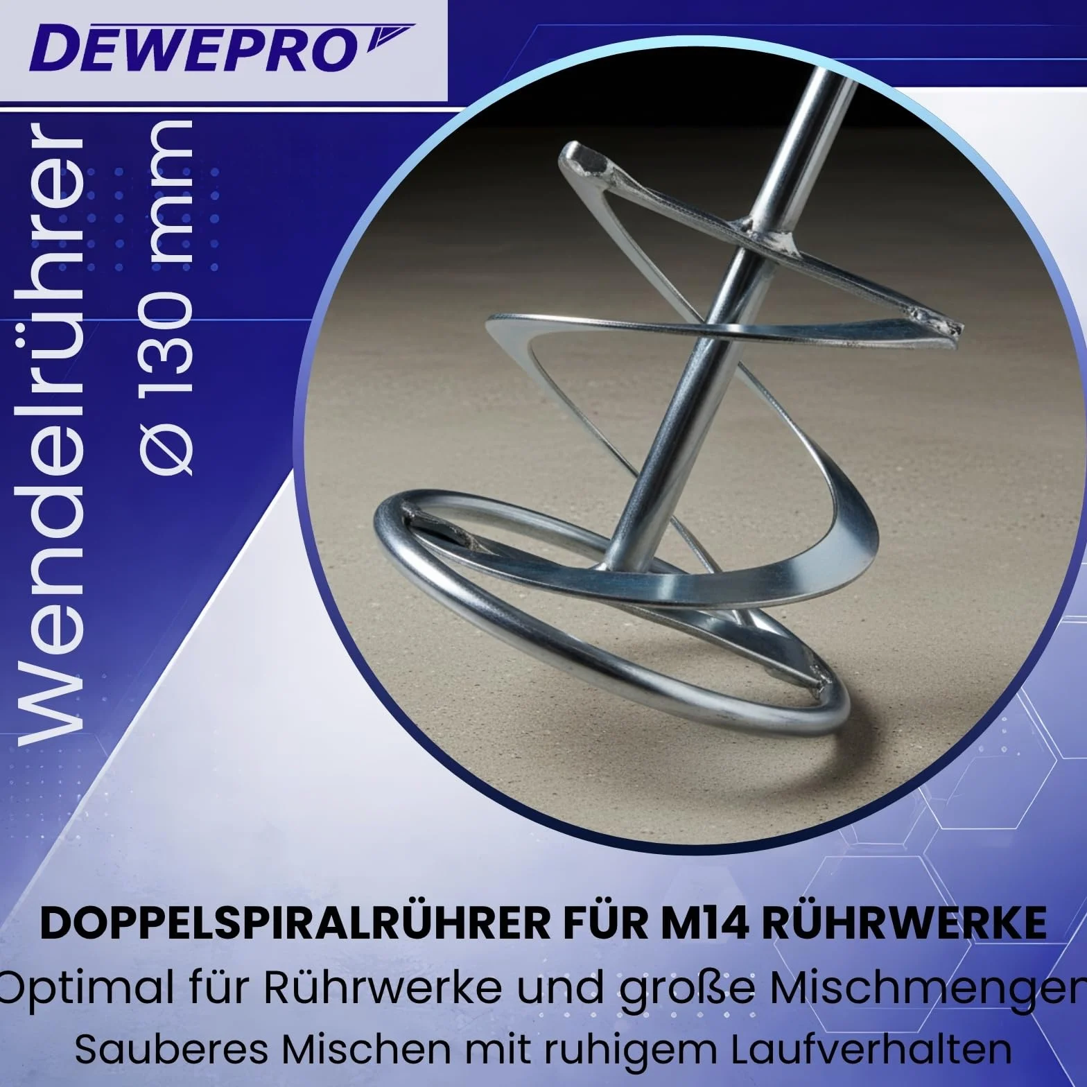 DEWEPRO® Miscelatore a spirale M14 130 mm 600 mm Asta di agitazione doppia spirale zincata