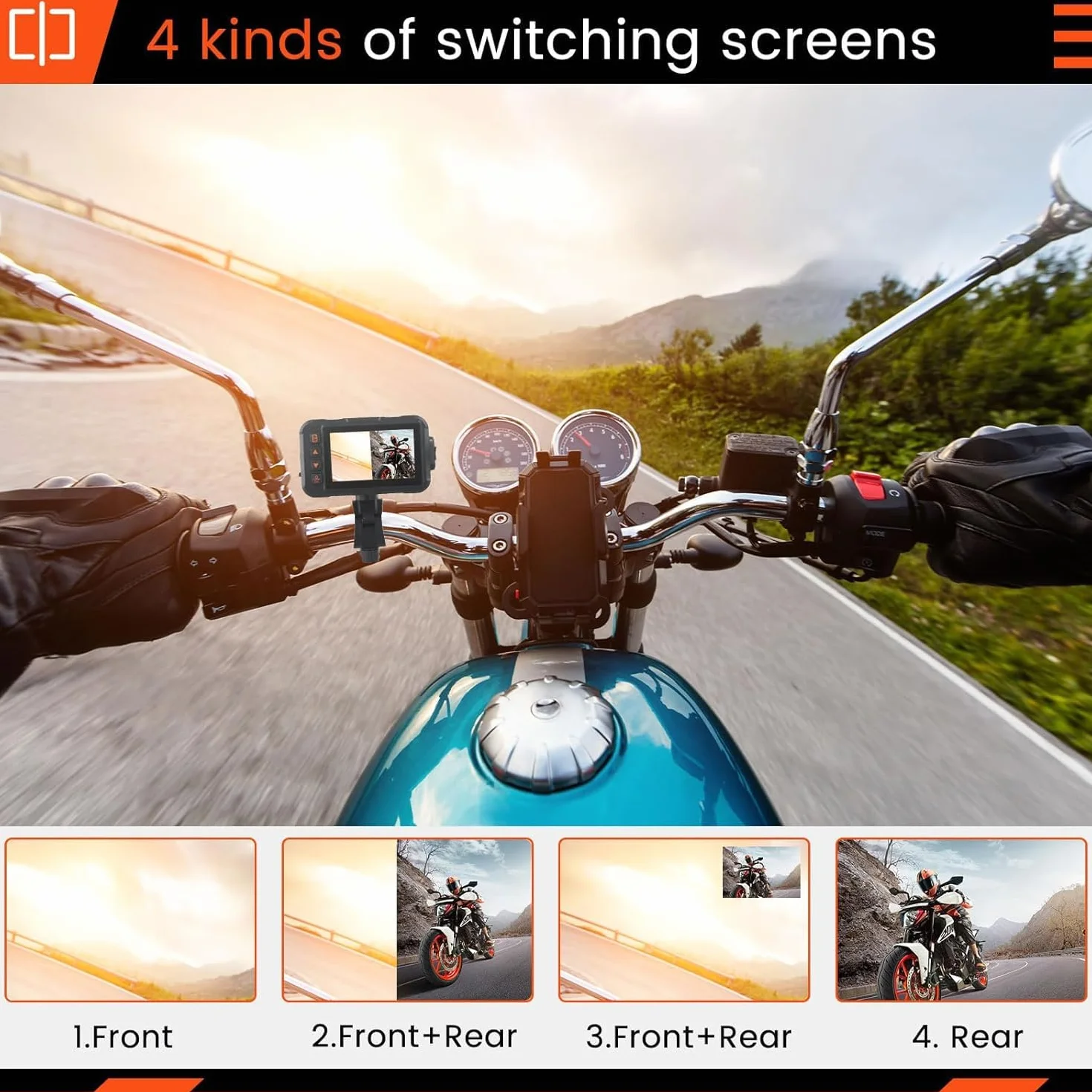 CAMECHO Moto Dash Cam 3 Pollici Schermo con 64GB TF Scheda, IP67 Impermeabile Doppia Telecamere Grandangolare 120 Gradi 90 Gradi Fotocamera per Moto con HDR, G-Sensor, Registrazione in Loop