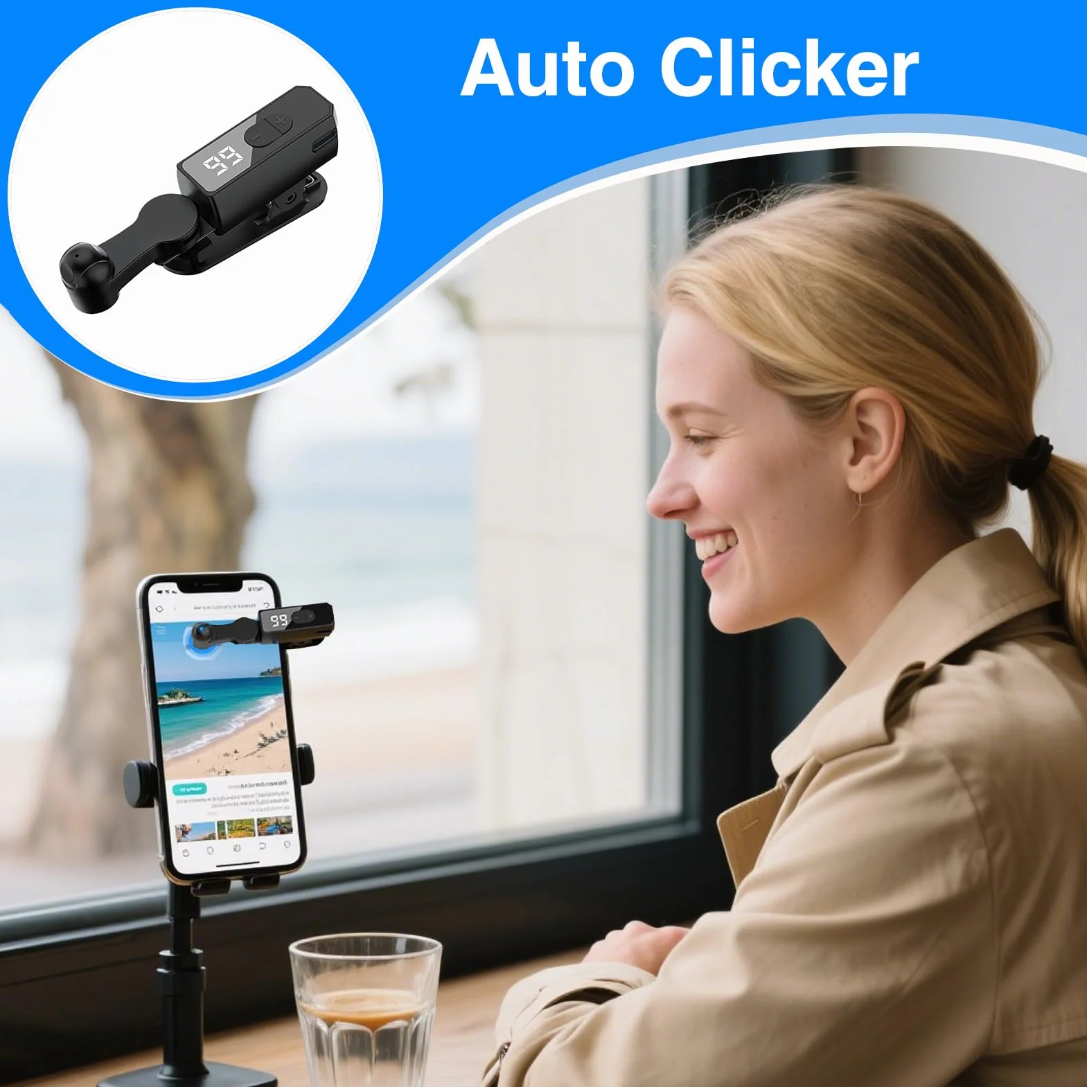 Clicker automatico per smartphone | Velocità regolabile del telefono Tapper - Dispositivo wireless veloce per movimento Tap Press Scrolling Game Play Video Live Broadcast Shopping