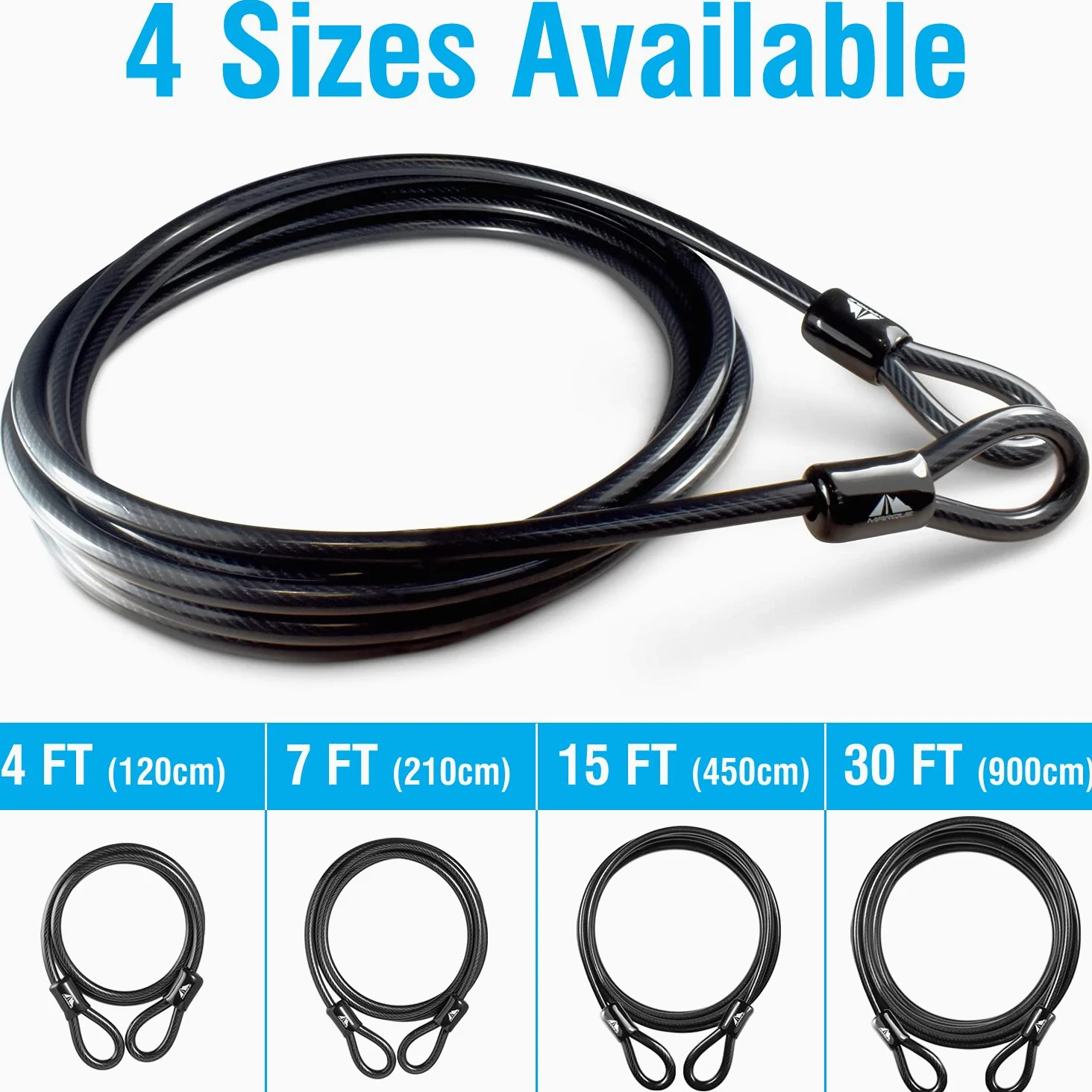 MARQUE Cavo di sicurezza in acciaio, spessore 10 mm, cavo in acciaio intrecciato rivestito in vinile con doppia estremità sigillata per U-Lock, lucchetto, blocco disco (9,2 m)