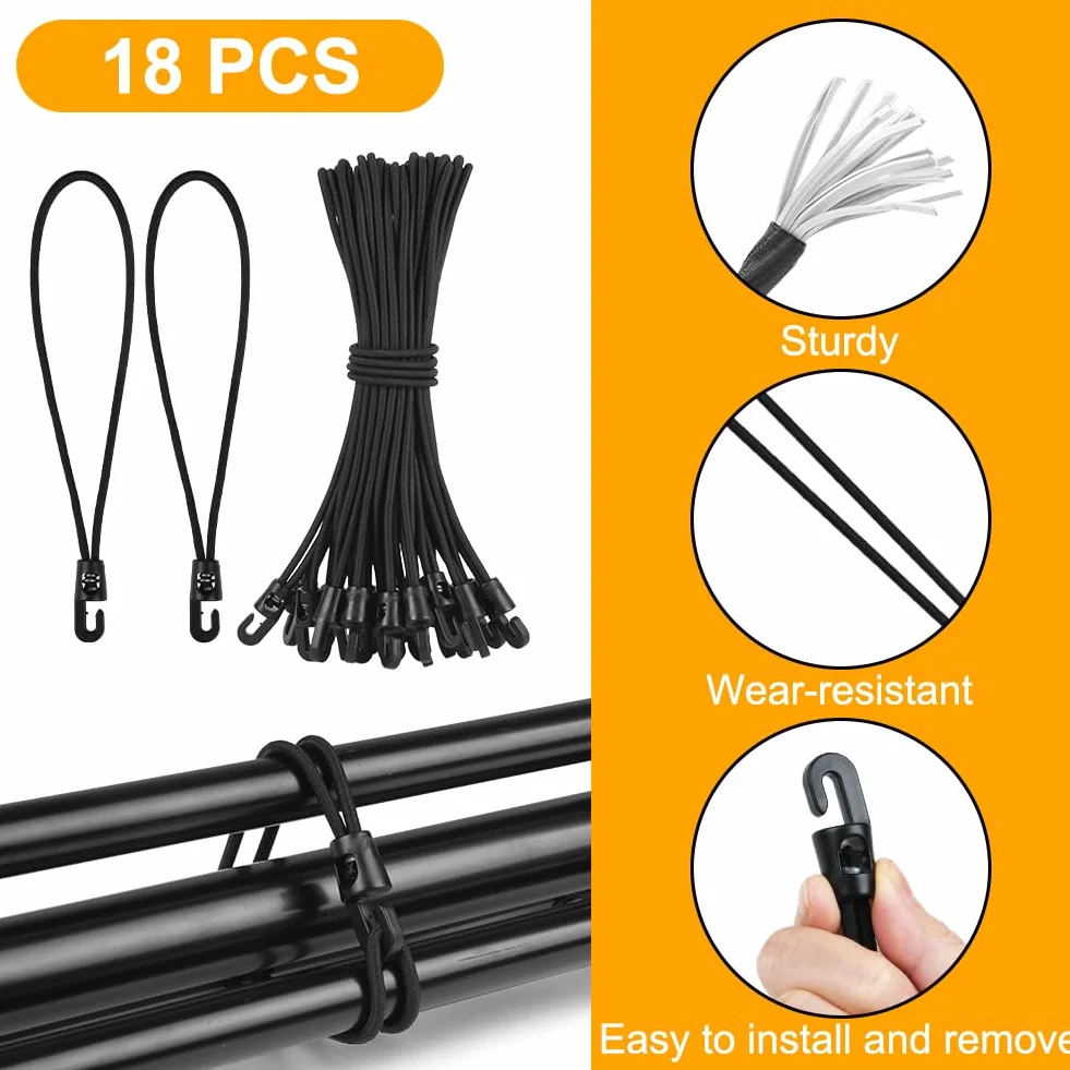Tenditore per telo con Ganci, 25 cm x 18 Pezzi Tenditore per telo con Ganci, Doppio Gancio per Corda Elastica per Teli, Tende, Portapacchi, Auto e Biciclette, Esterno - Nero