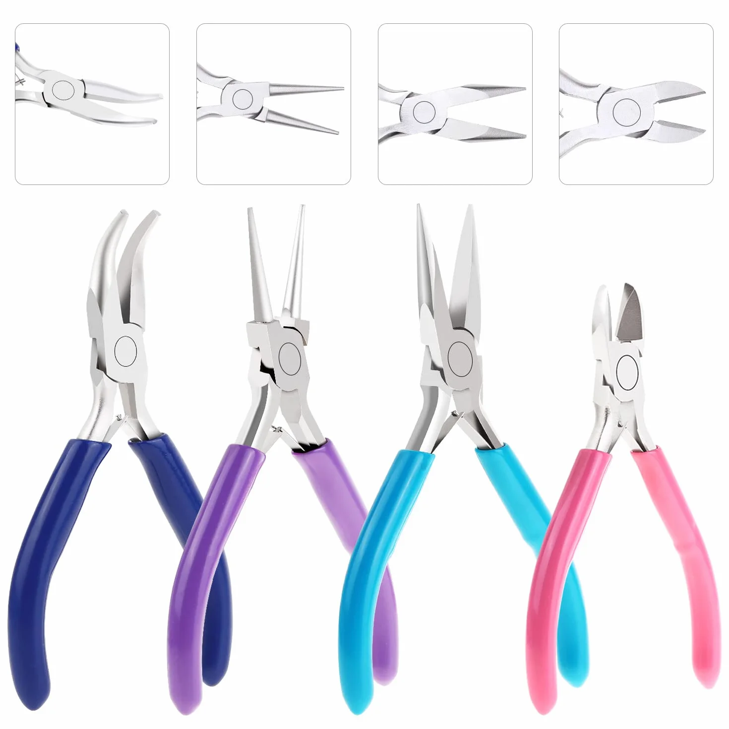 Shynek Set 4 Pinze per Gioielli: Naso a Catena, Rotonde, Tagliafili, Becco Piegato