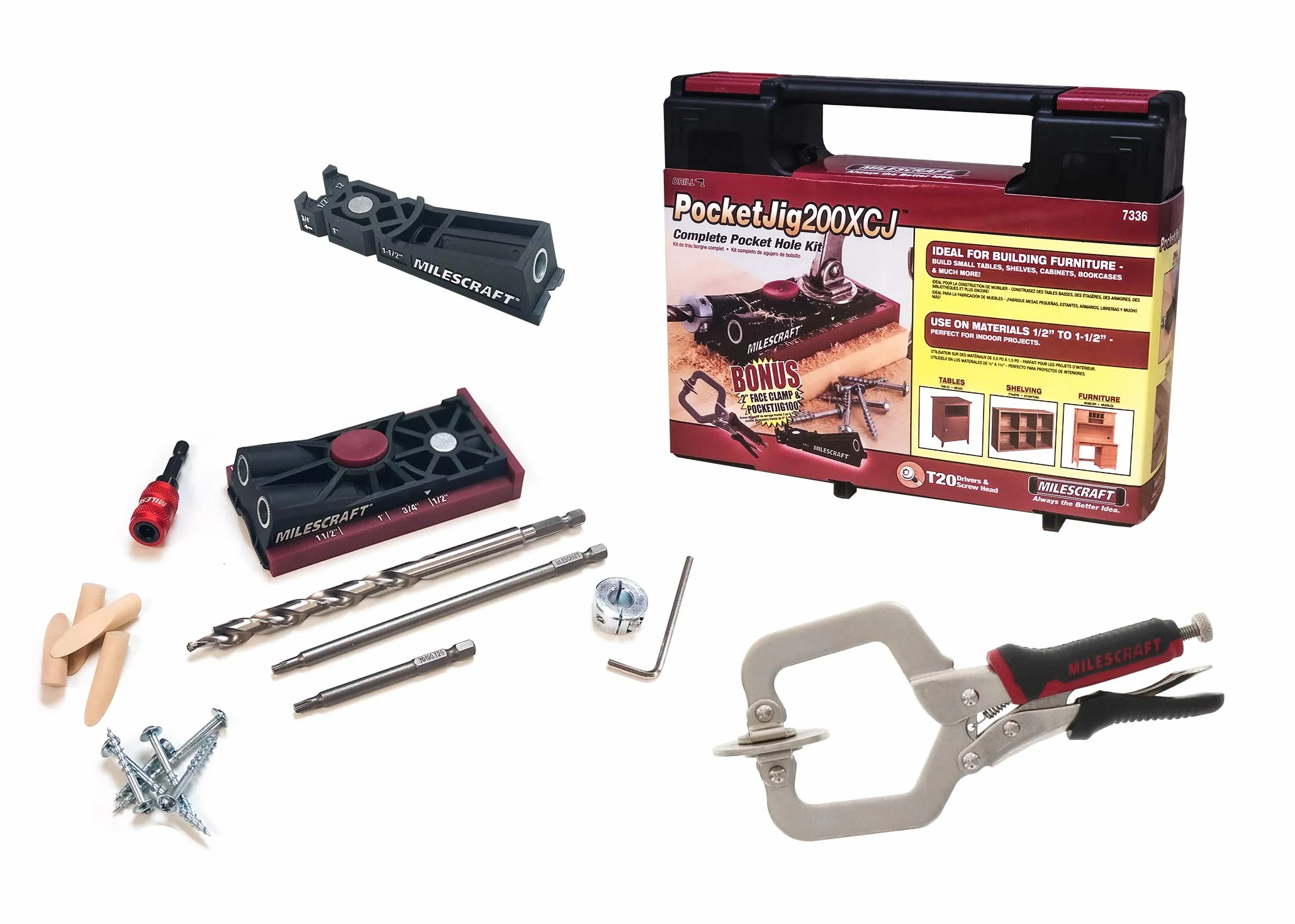 Milescraft 7336 Pocket Jig 200XCJ Double Barrel Pocket Hole Jig with Single Barrel, 2" Face Clamp