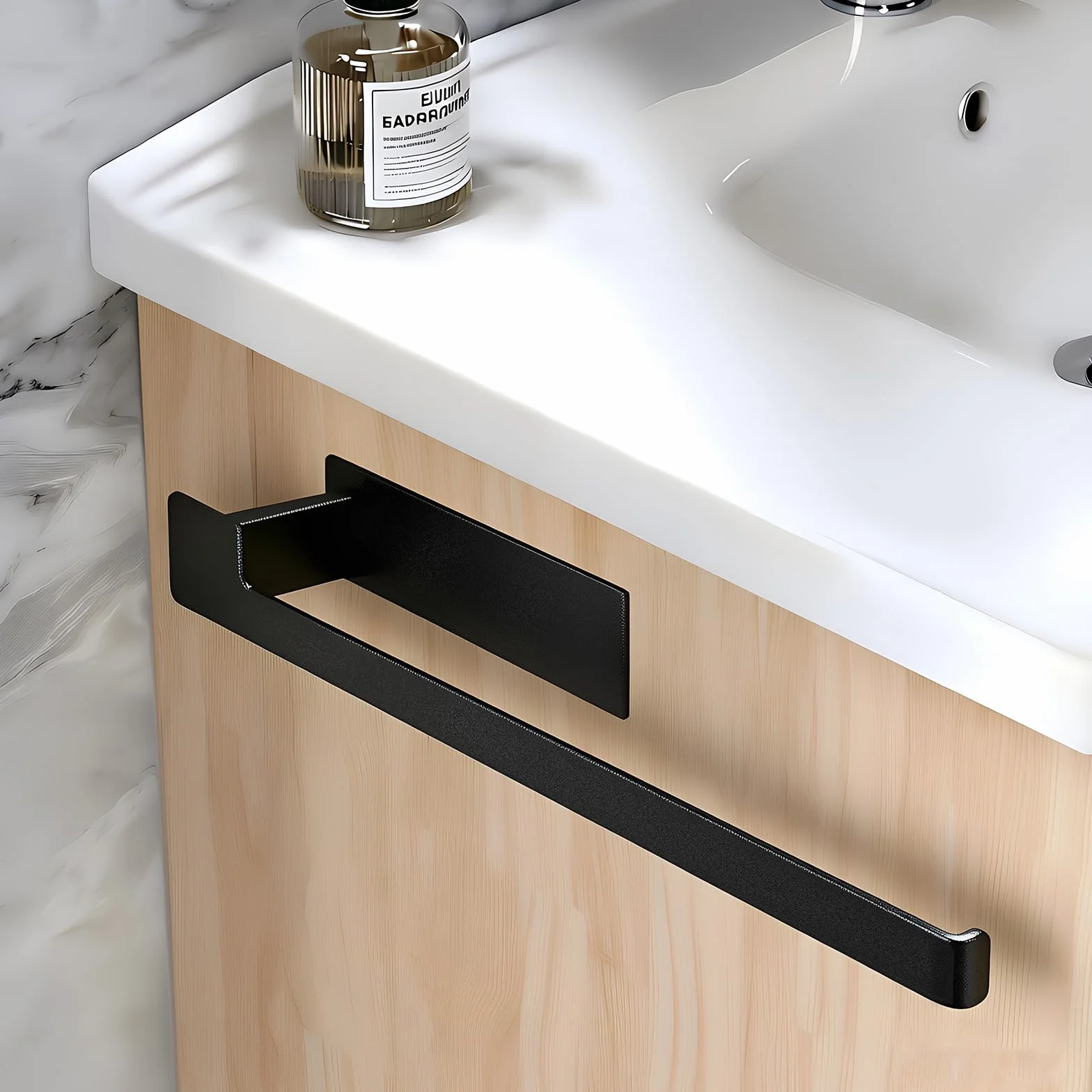 Portasciugamani da Parete 33 cm Acciaio Inox 304 Nero Opaco Adesivo Senza Fori Impermeabile per Bagno e Cucina