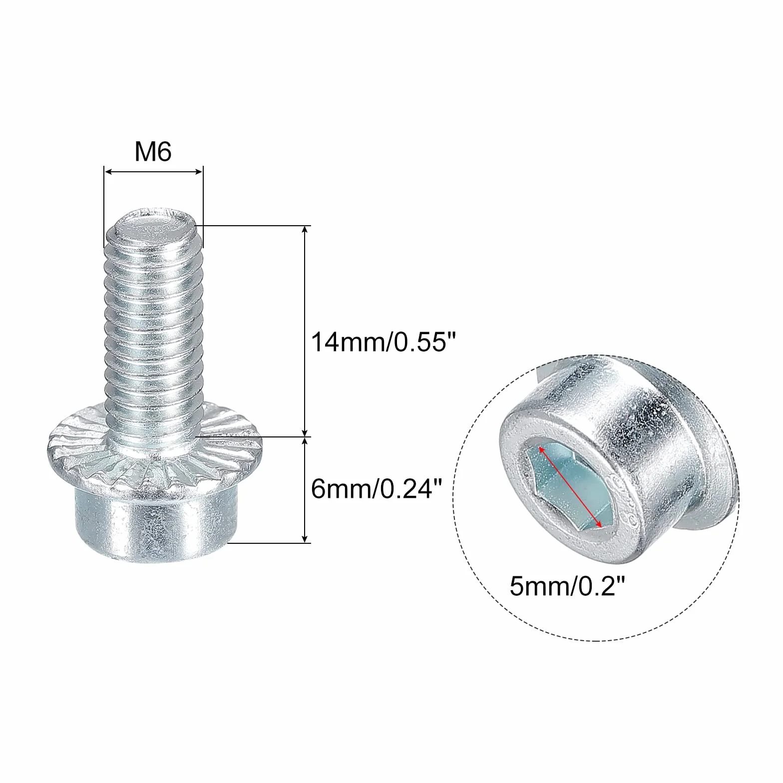 sourcing map Viti a testa cilindrica flangiata M6 x 14 mm, Grado 8.8 Acciaio al Carbonio, 10 Pezzi