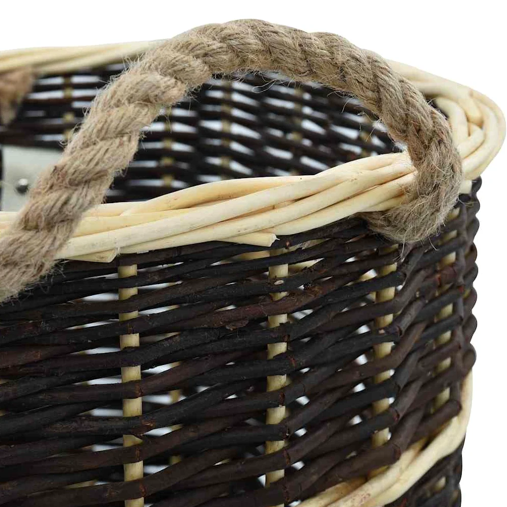 Cesto in legno di vimini naturale con tracolla e manici, 50 x 44 x 58 cm, rustico, versatile come scaffale per legna da ardere e contenitore in legno per interni, giardino, terrazza