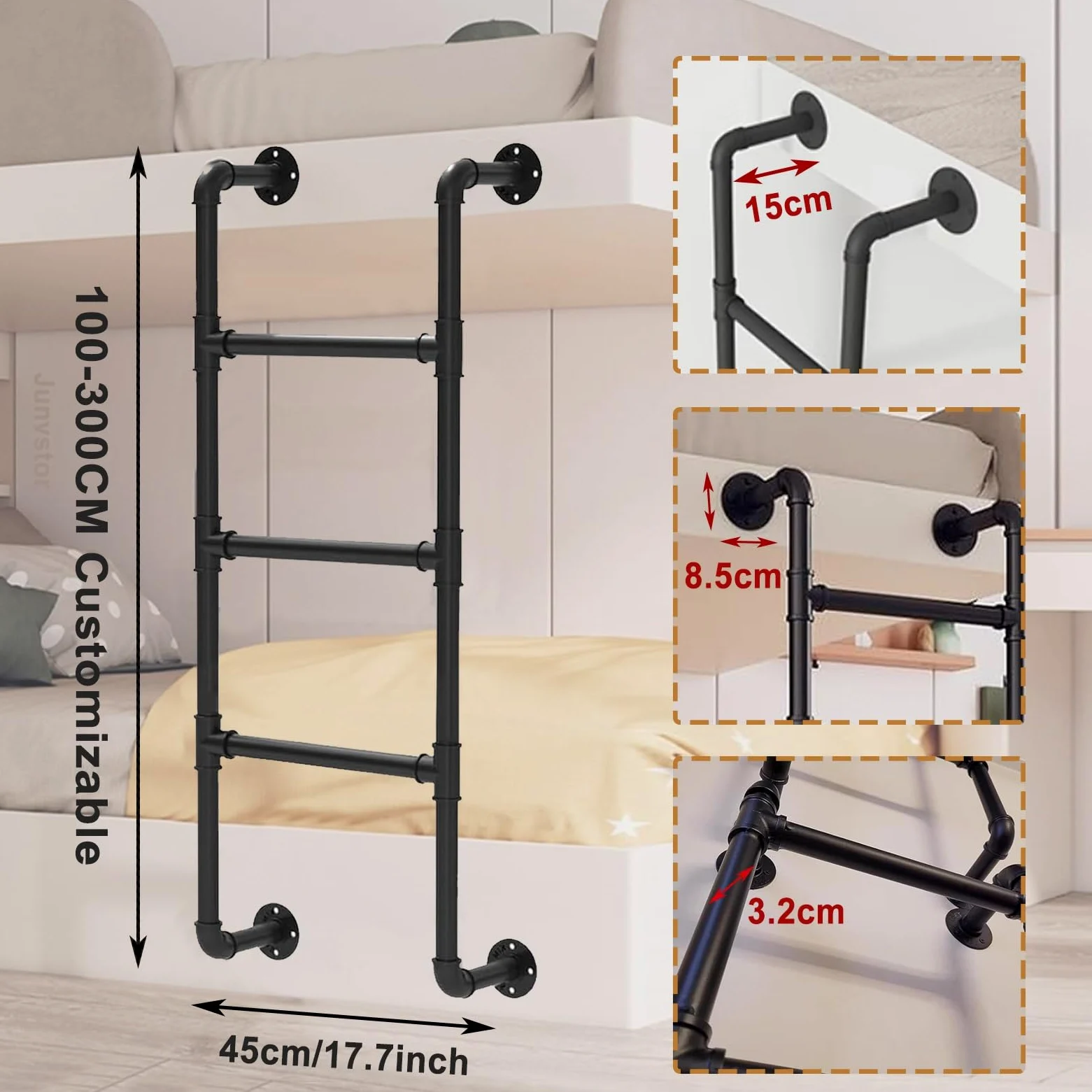 Scala di Emergenza per finestre del seminterrato, soppalco, Letto, Scale a pioli a Parete, Scale dritte da Arrampicata, 270 cm/106 Pollici, Soluzione di Uscita di Sicurezza