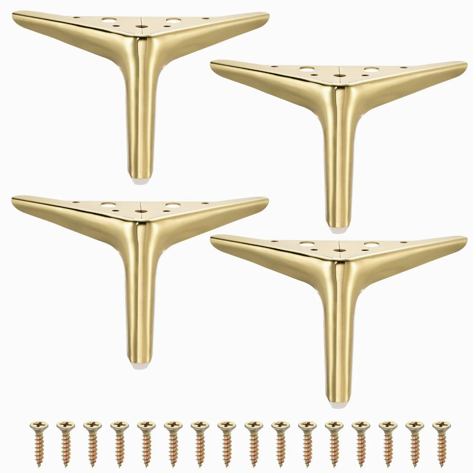 sourcing map 4 gambe per mobili in metallo, 11,9 cm (oro spazzolato) | Triangolari, resistenti, piedini per mobili, gambe di ricambio fai da te per letto, tavolo, armadio, divano sedia