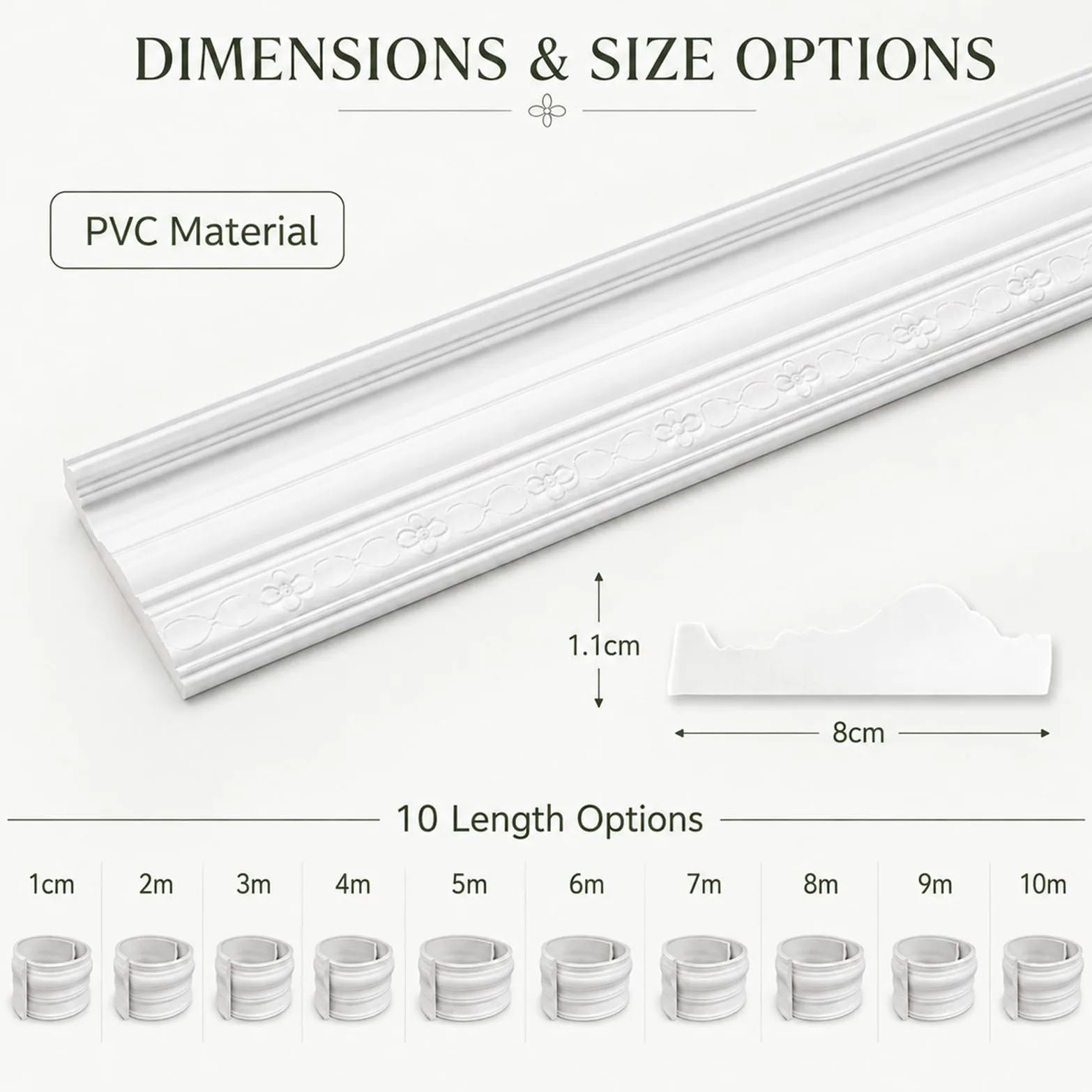 Modanatura Adesiva per Pareti Modanature in PVC Decorative Flessibile per DIY Specchi Porta Armadi, Bianco W 8cm,L 1m