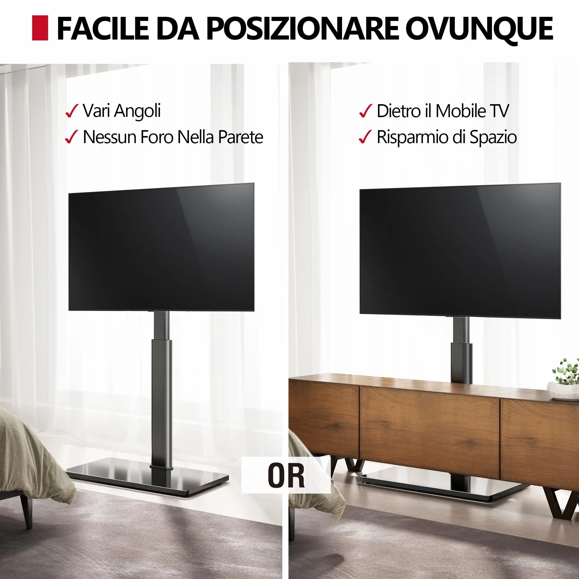AOKCOS Supporto TV da Pavimento inclinabile per 32-55 65 70 Pollici, Girevole & Altezza Regolazione Mobile Porta TV da Terra, Max VESA 400x400mm 40kg