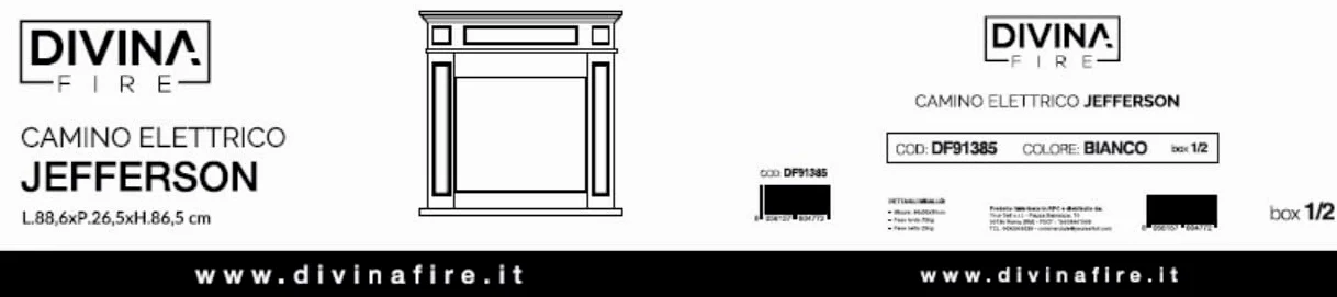 Camino elettrico caminetto da terra JEFFERSON in legno Bianco L 89,5 x H90,5 x P28