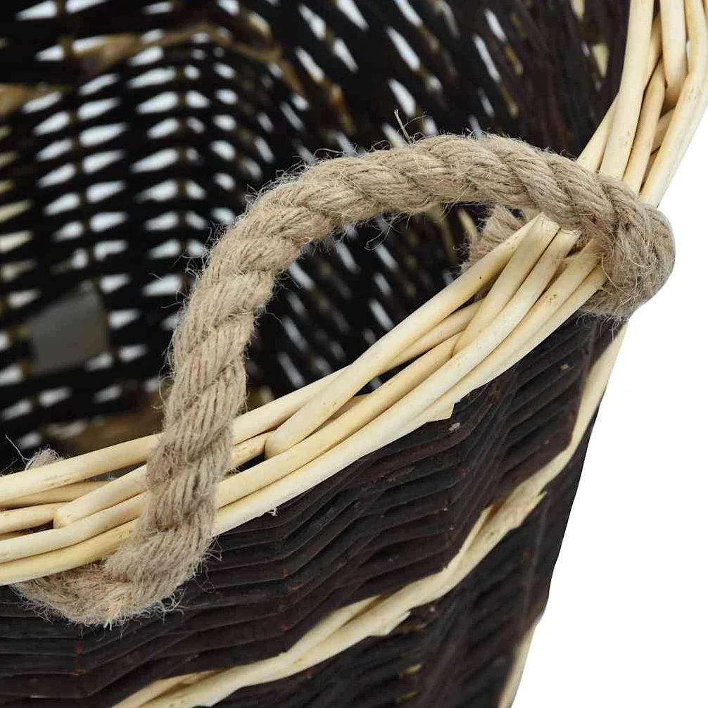 Cesto in legno di vimini naturale con tracolla e manici, 50 x 44 x 58 cm, rustico, versatile come scaffale per legna da ardere e contenitore in legno per interni, giardino, terrazza