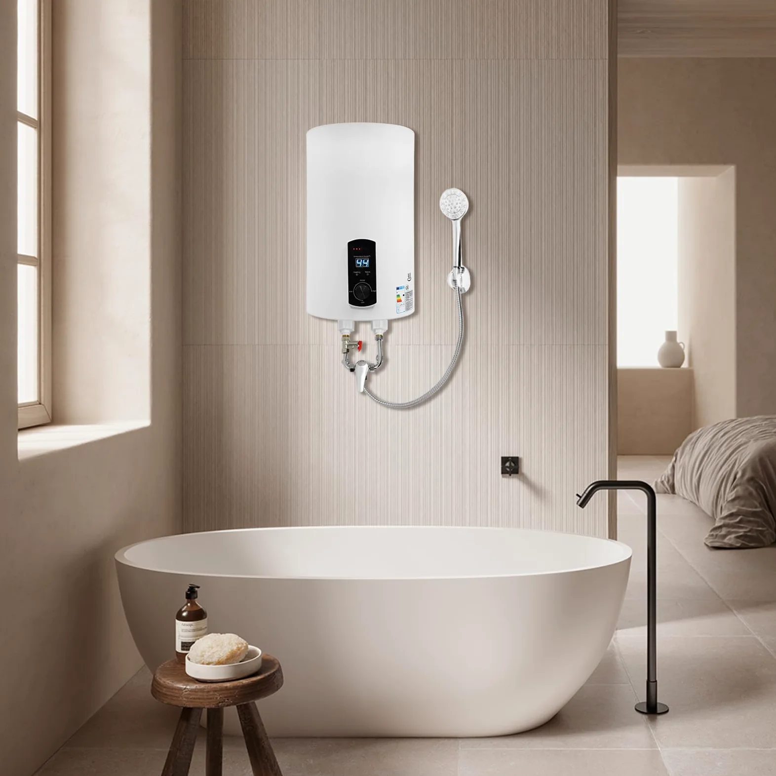 Scaldabagno Elettrico Istantaneo da 2 KW, 30 L, Moderno, Bianco, A Parete